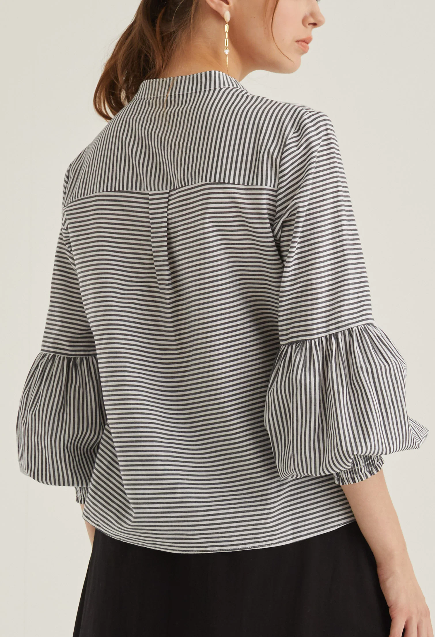 Balloon Sleeve Striped Blouse