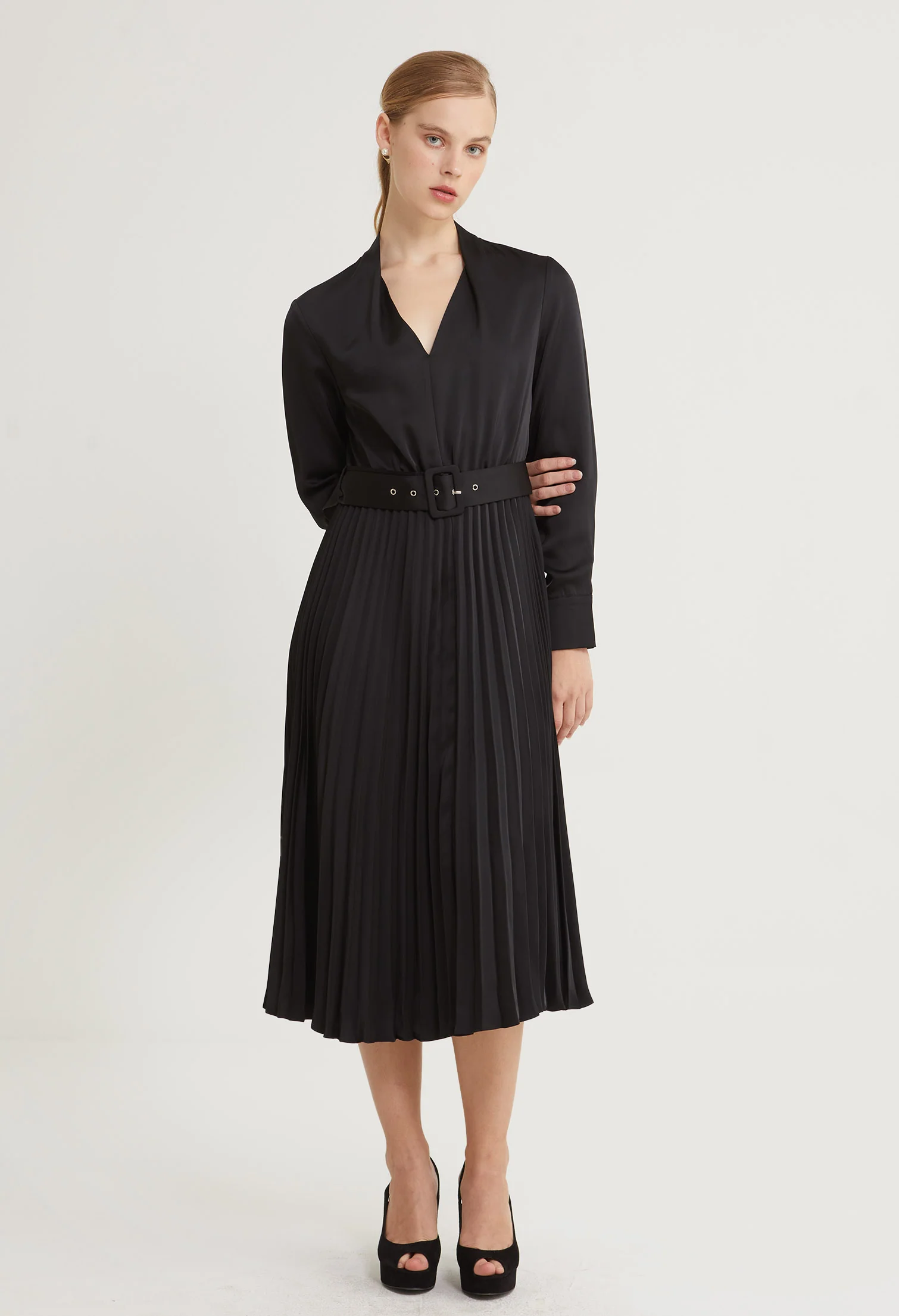 Sway Satin Pleated Midi Dress