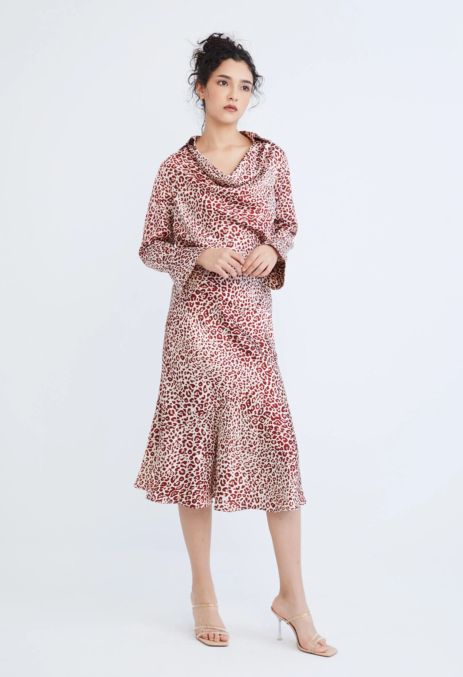 Leopard Spotted Cowl Drop Neckline Blouse