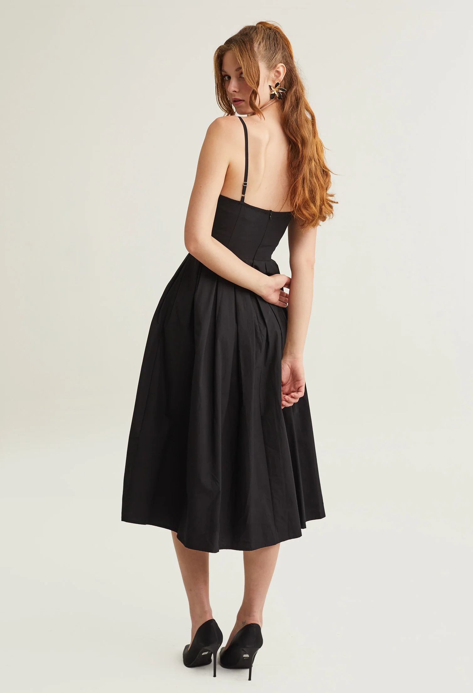 Thin Strap Pleated Midi Dress