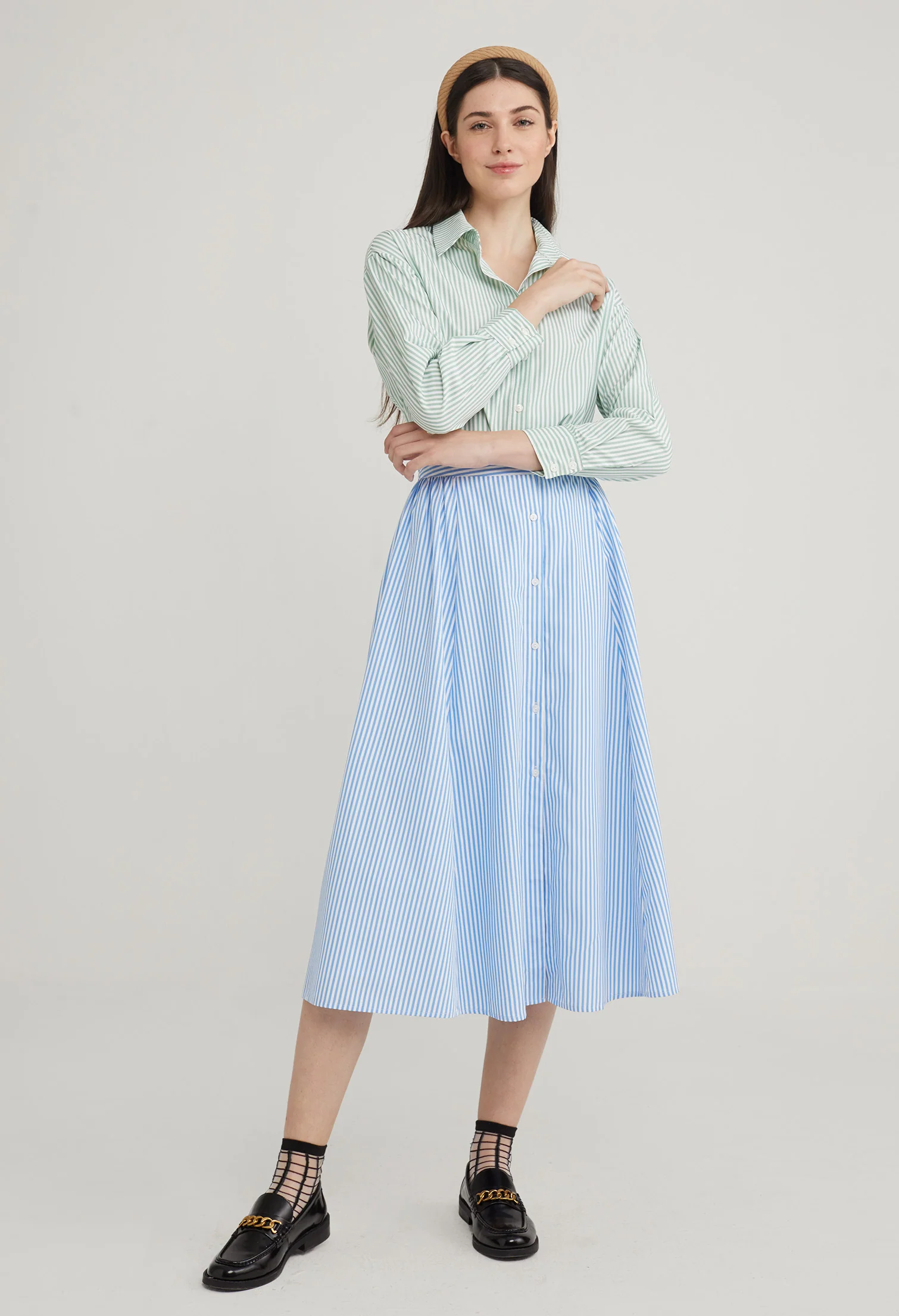 Picnic Striped Midi Skirt