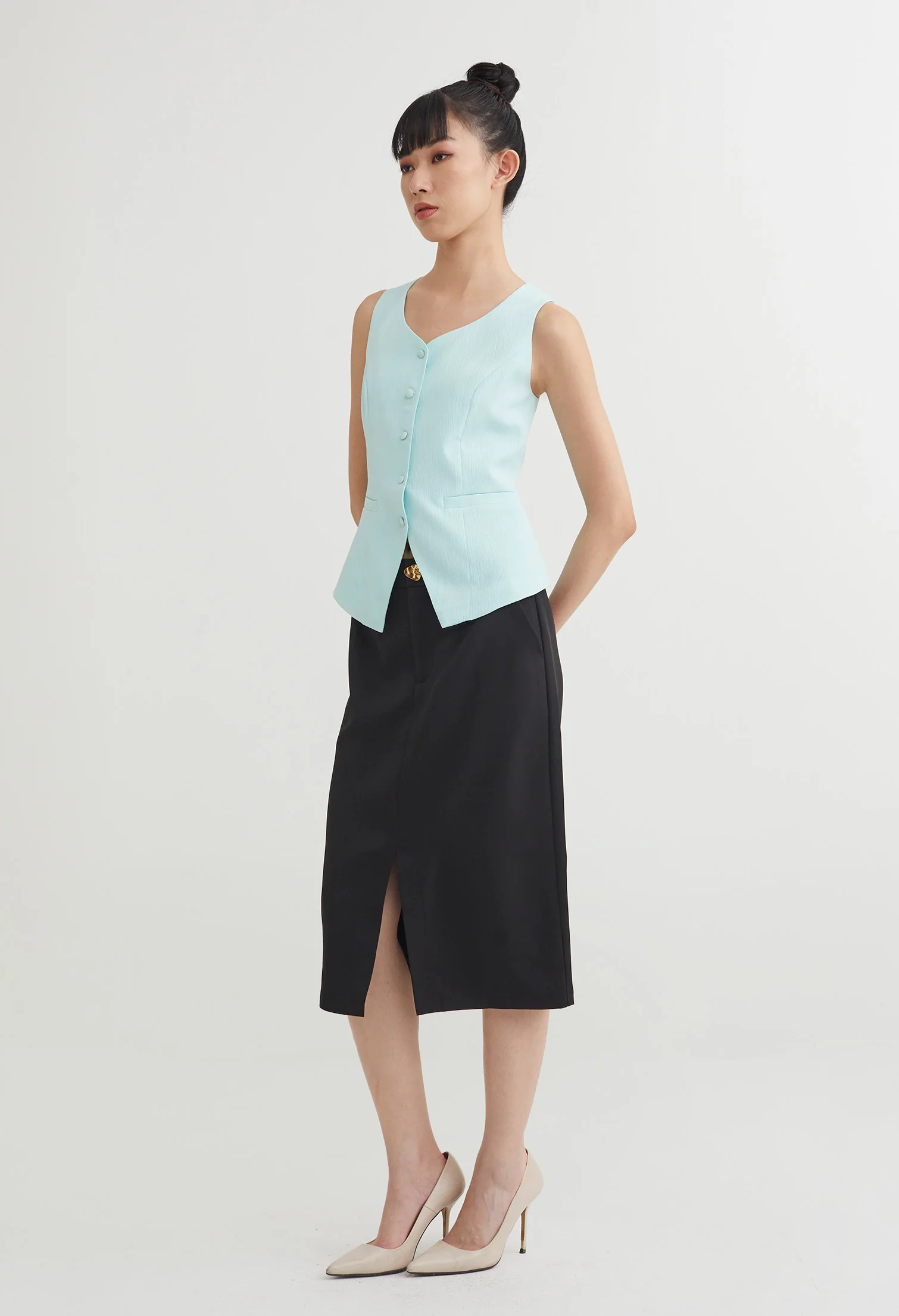 Scoop Neck Button Down Smart Vest