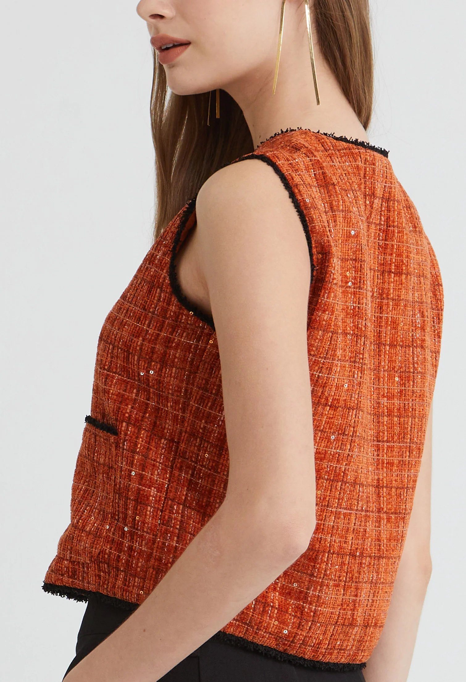 Tweed Charm Buttoned Sleeveless Top