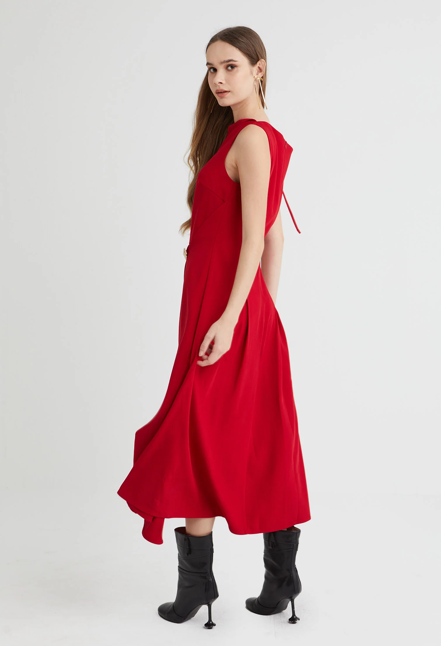 Asymmetric Drape Midi Dress