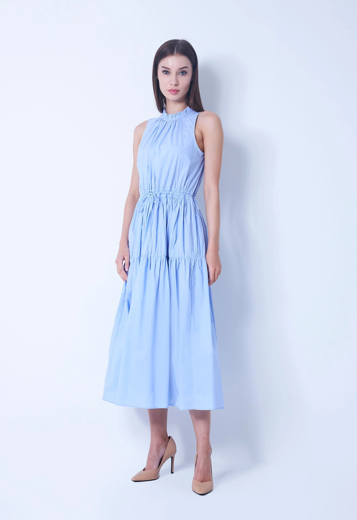 Halter Tiered Tie-Front Dress