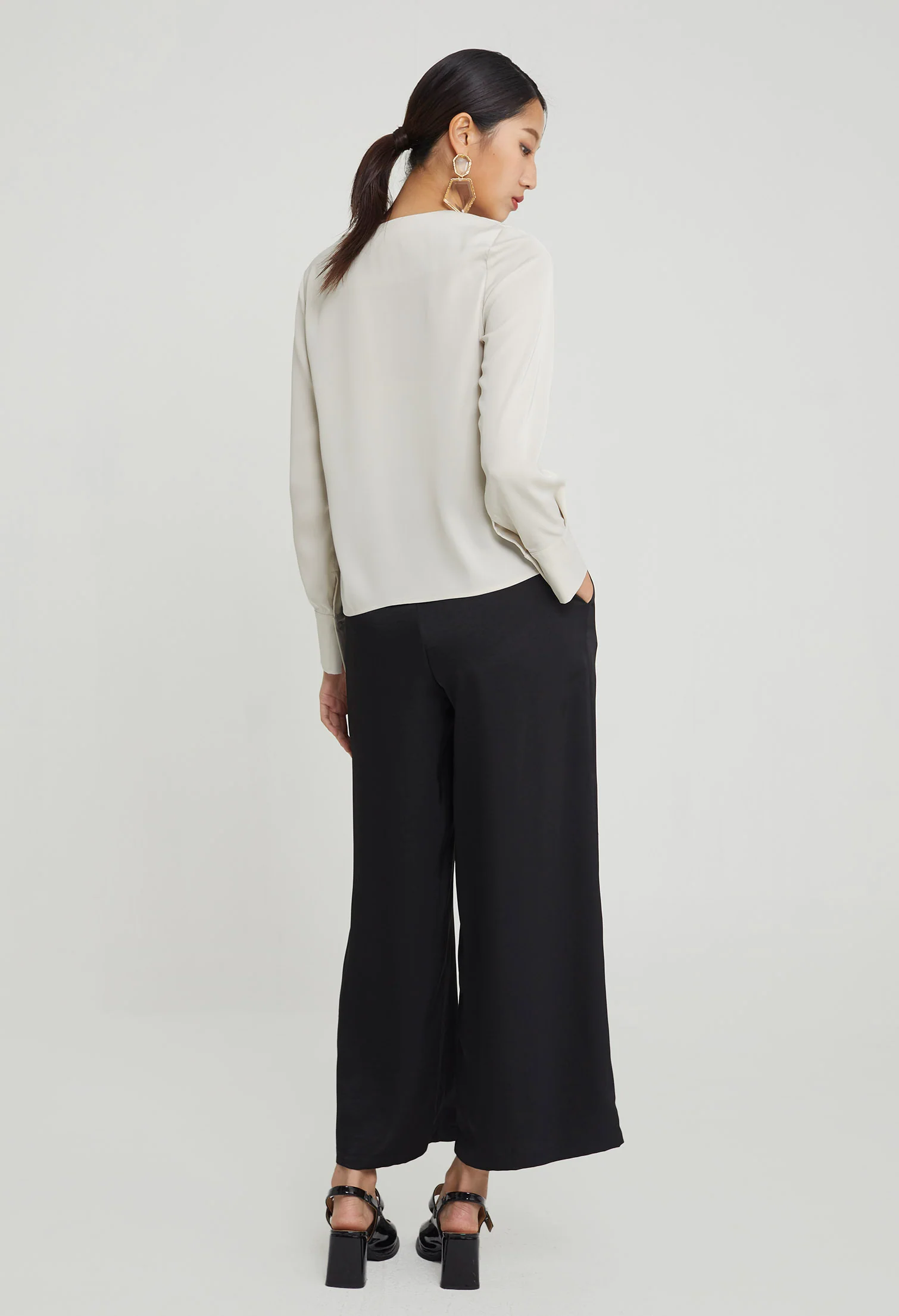 Duchess Satin Reversed Collar Top