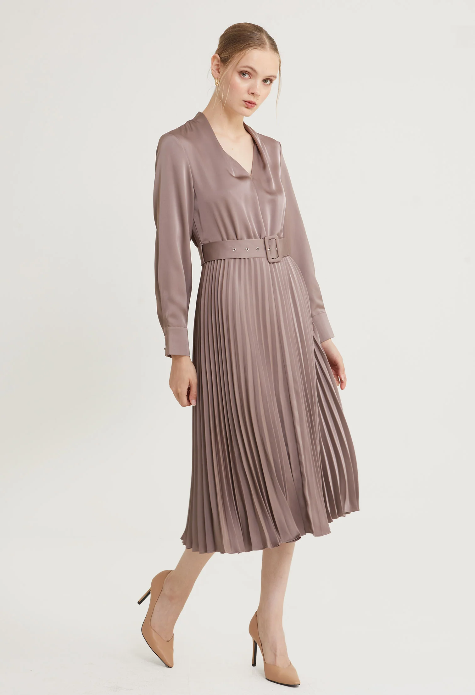 Sway Satin Pleated Midi Dress