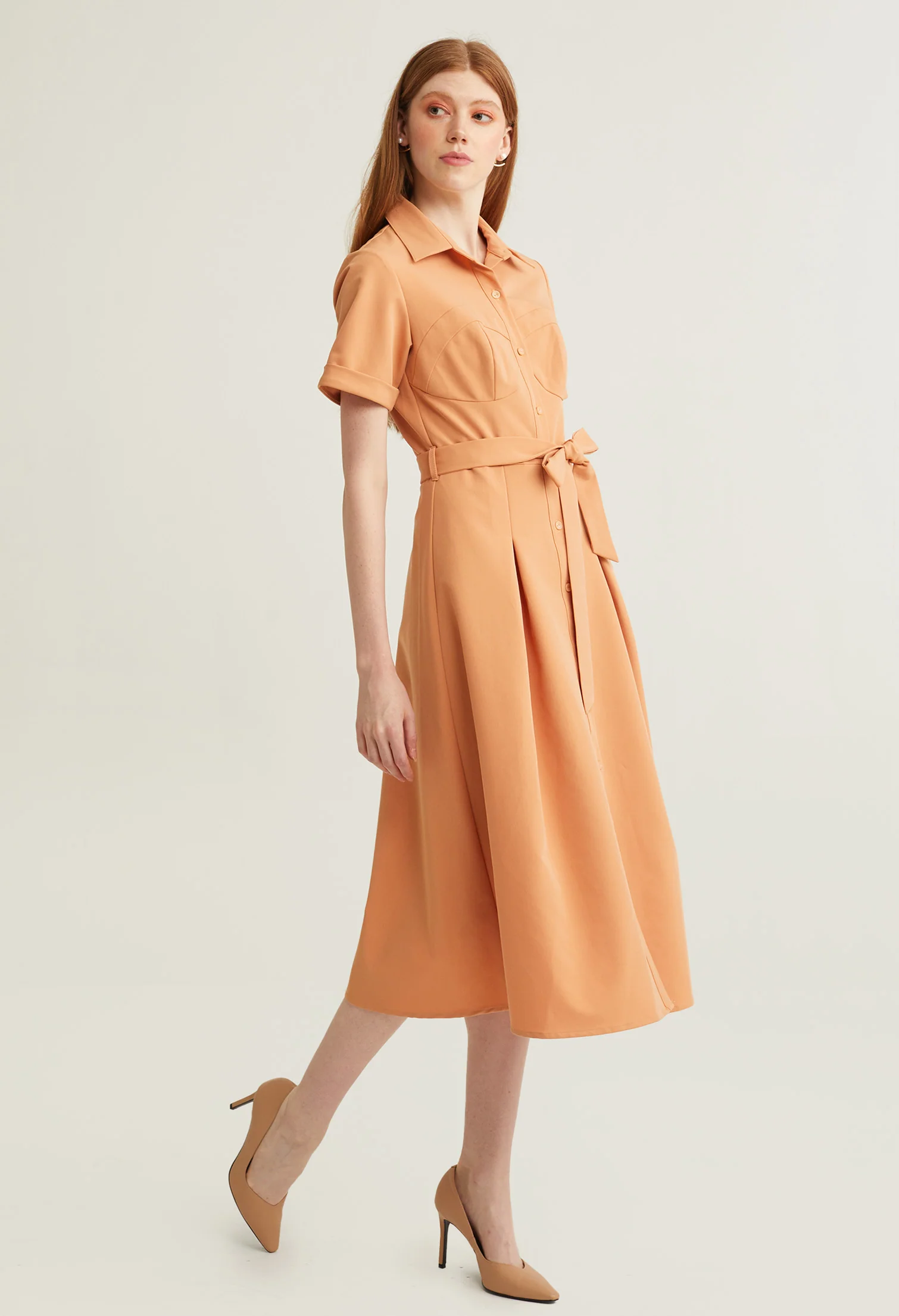 Casual Button Up Wide Pleated Dress