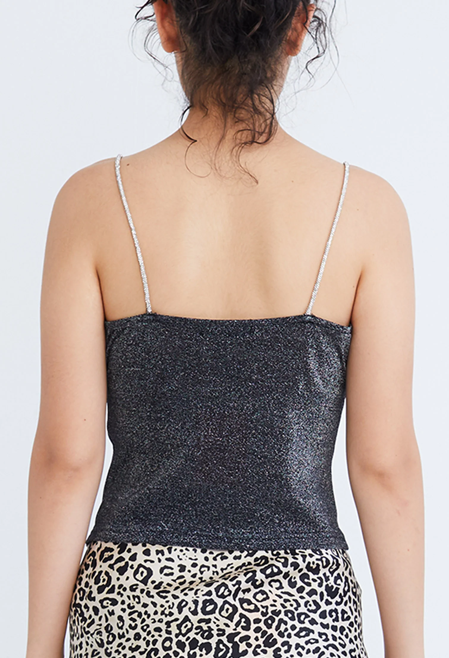 Starlight Glitter Silver Strap Cowl Top