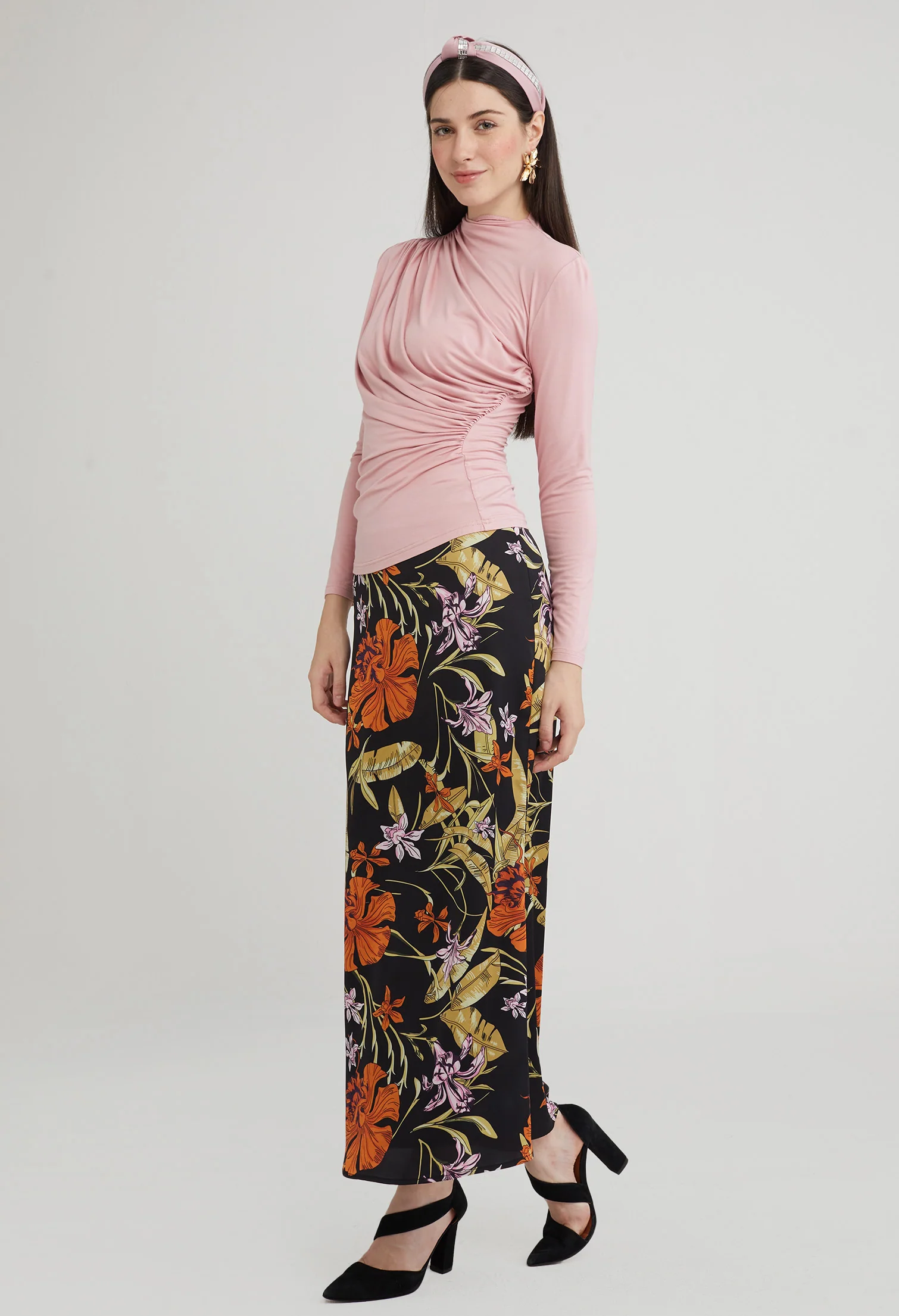 Gathered Detail Mock Neck Top