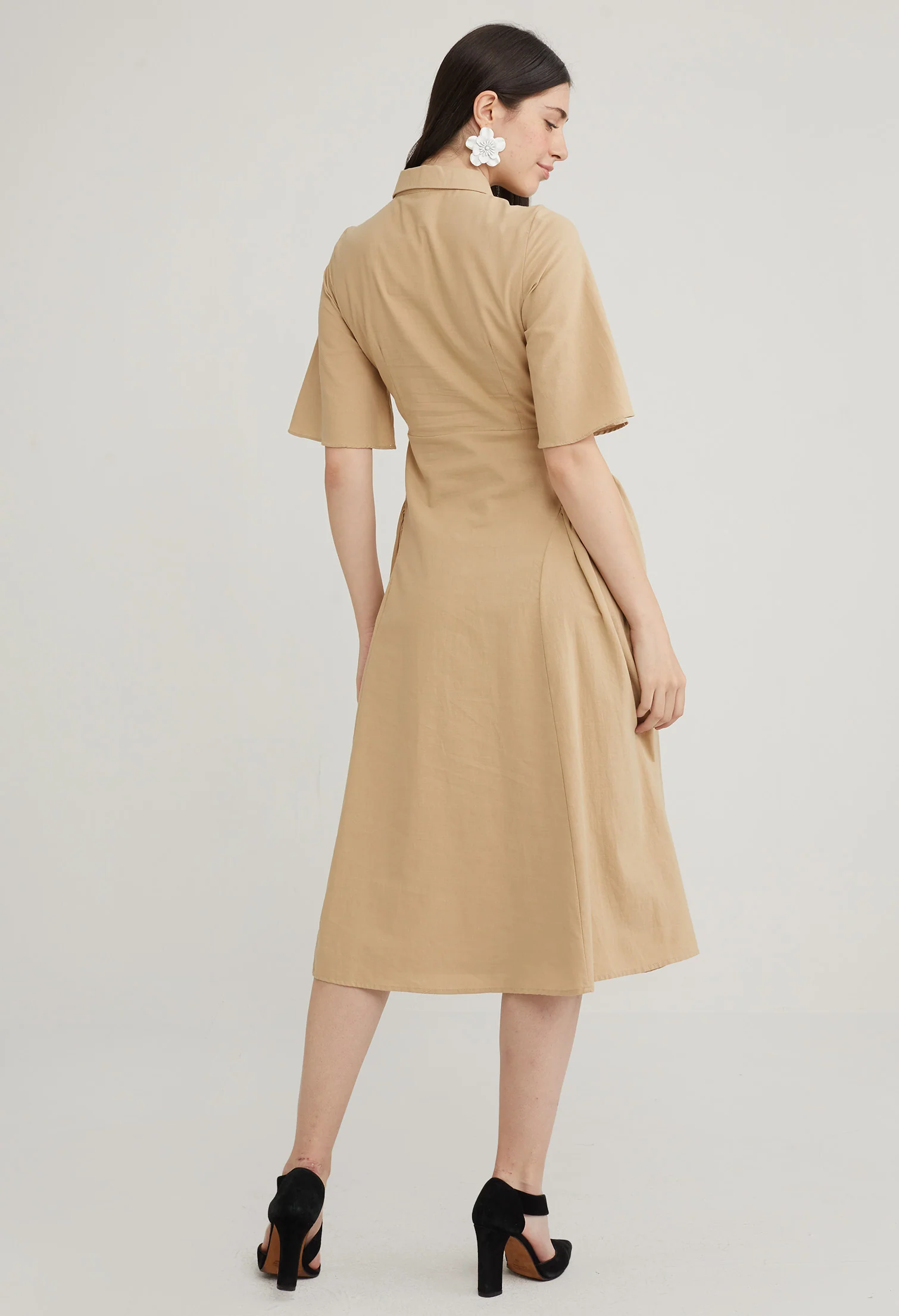 Tie Waist Collared Midi Dress