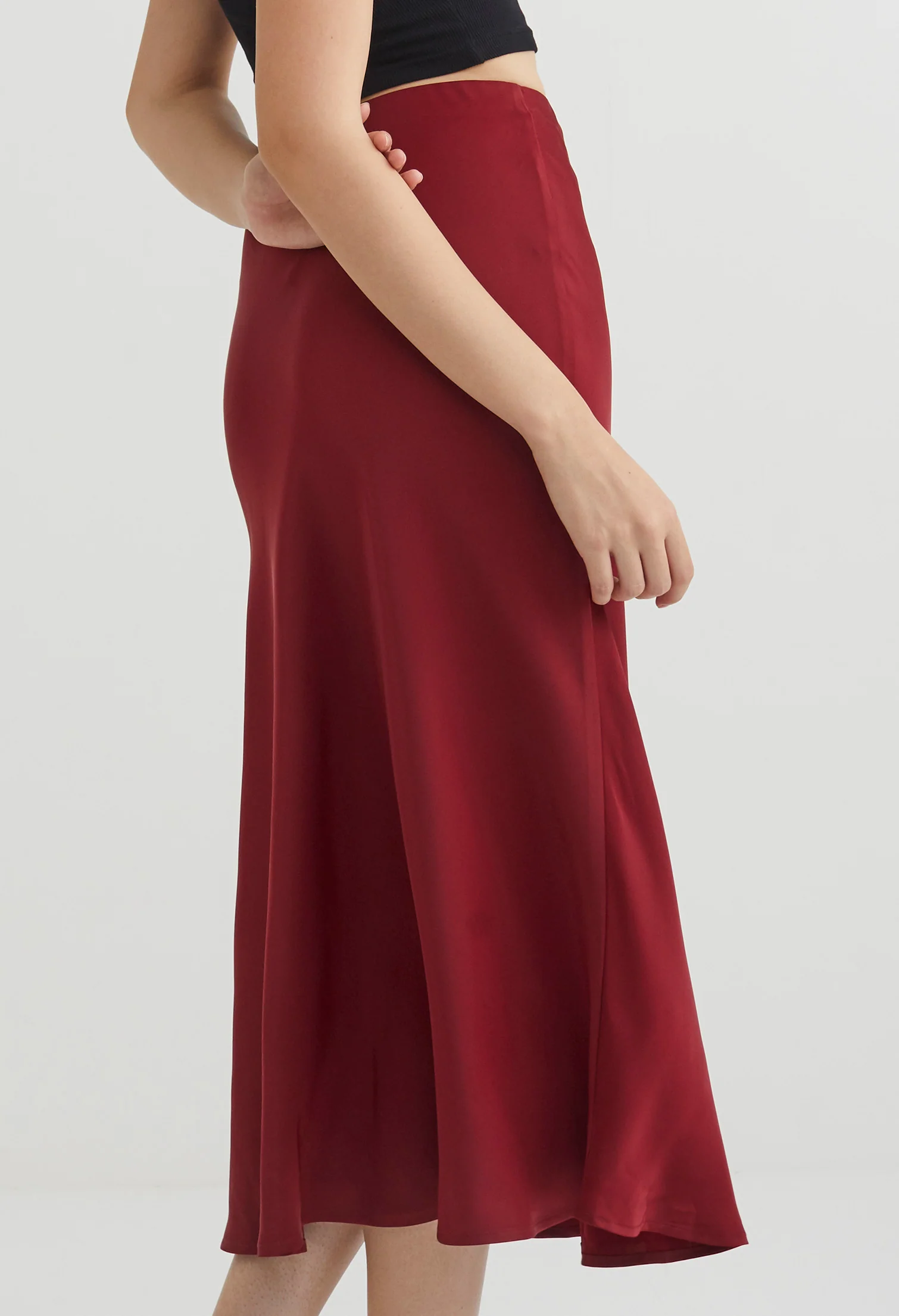 Midi Satin A-Line Skirt