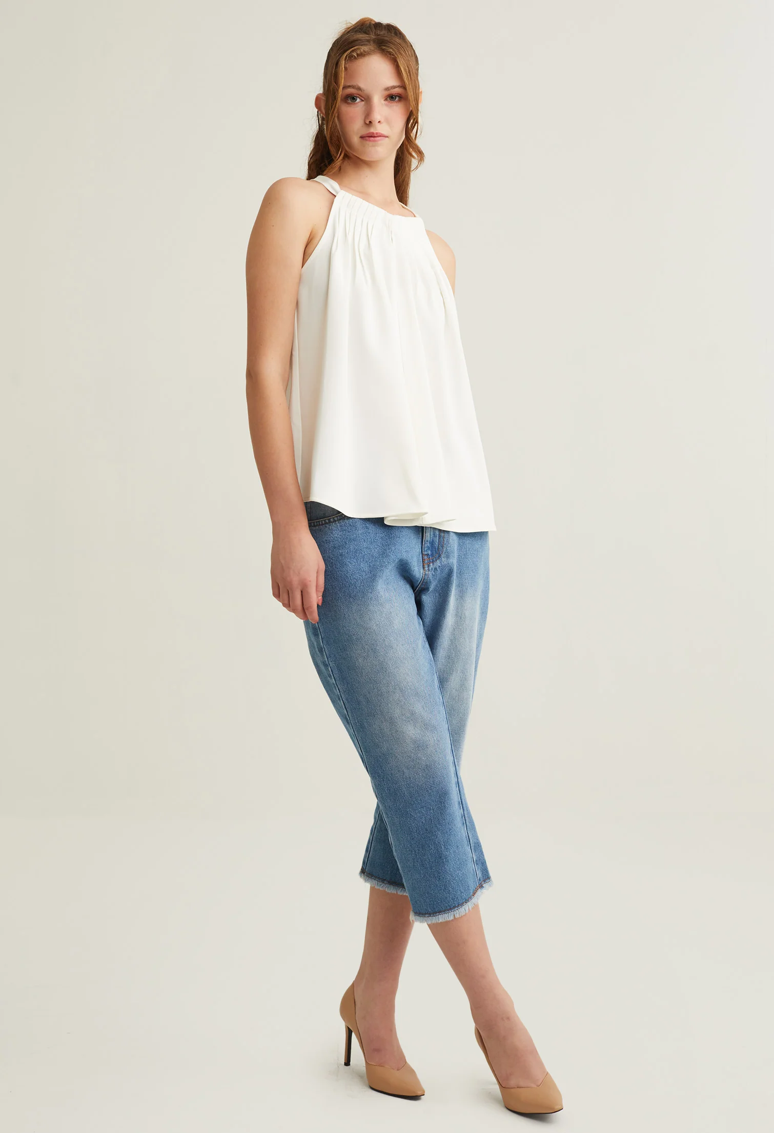 Pleated Halter Sleeveless Top