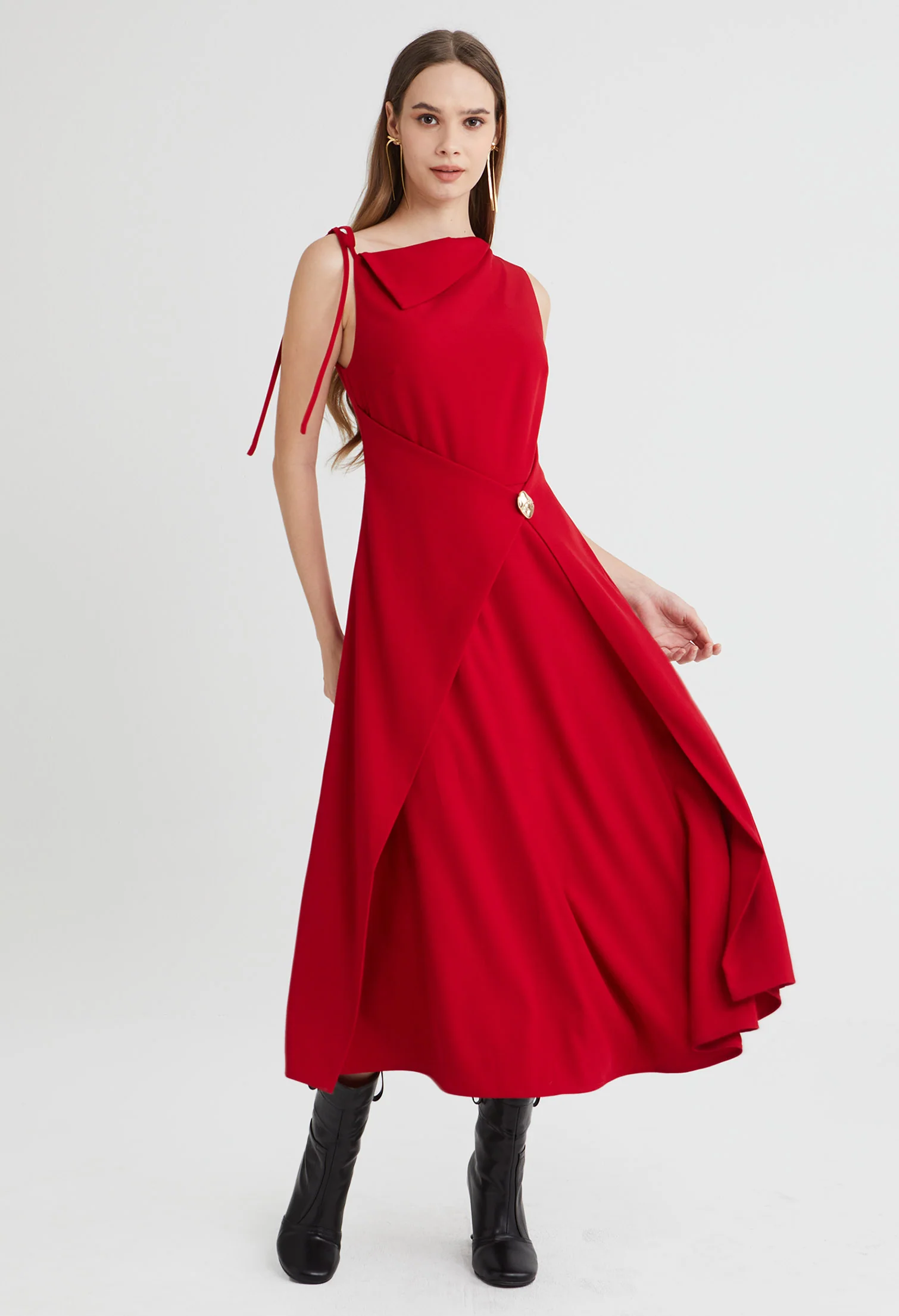 Asymmetric Drape Midi Dress