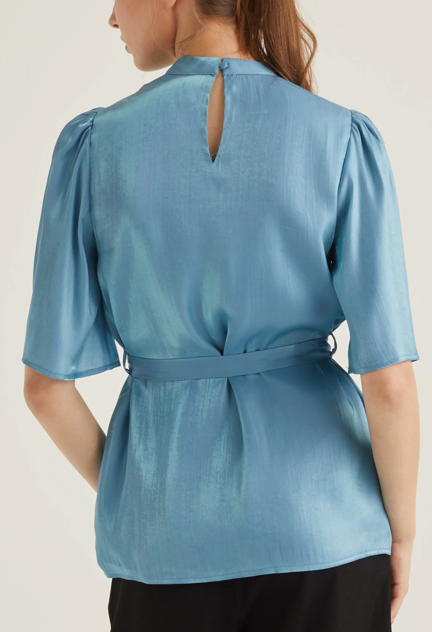 Mock Neck Belted Blouse