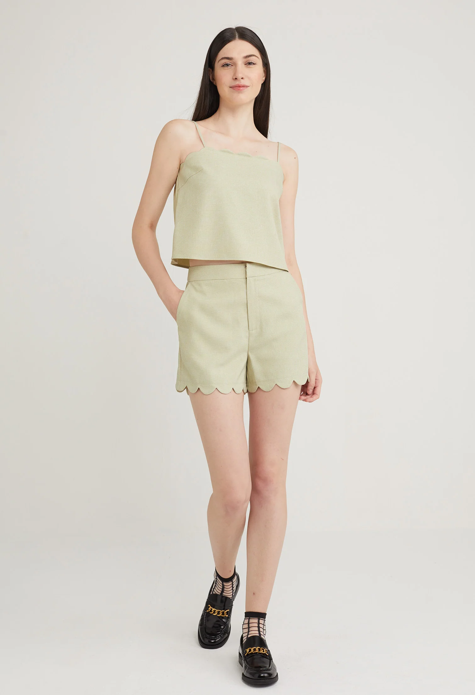 Scalloped Hem Brunch Shorts