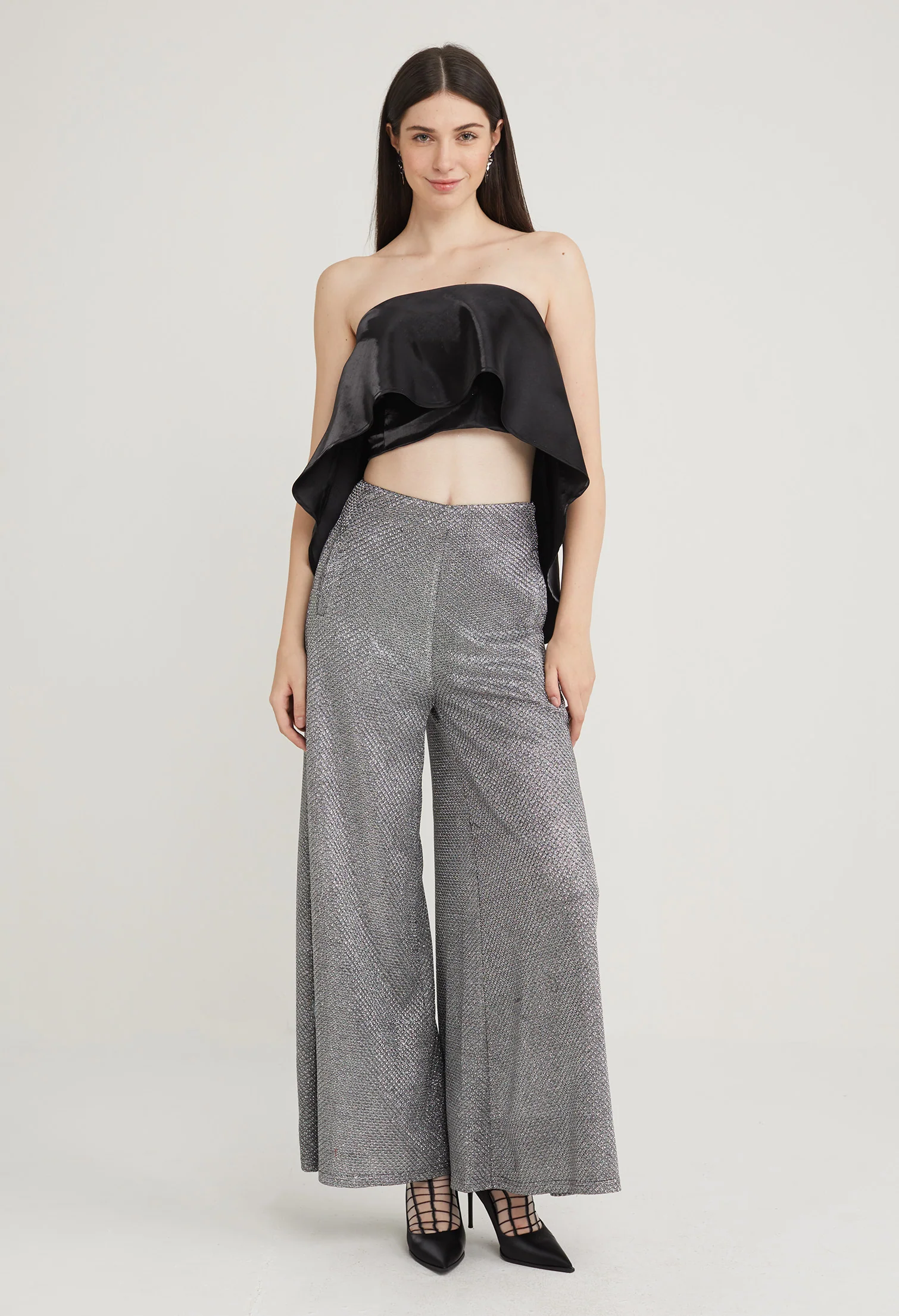 Satin Drop Hem Strapless Top