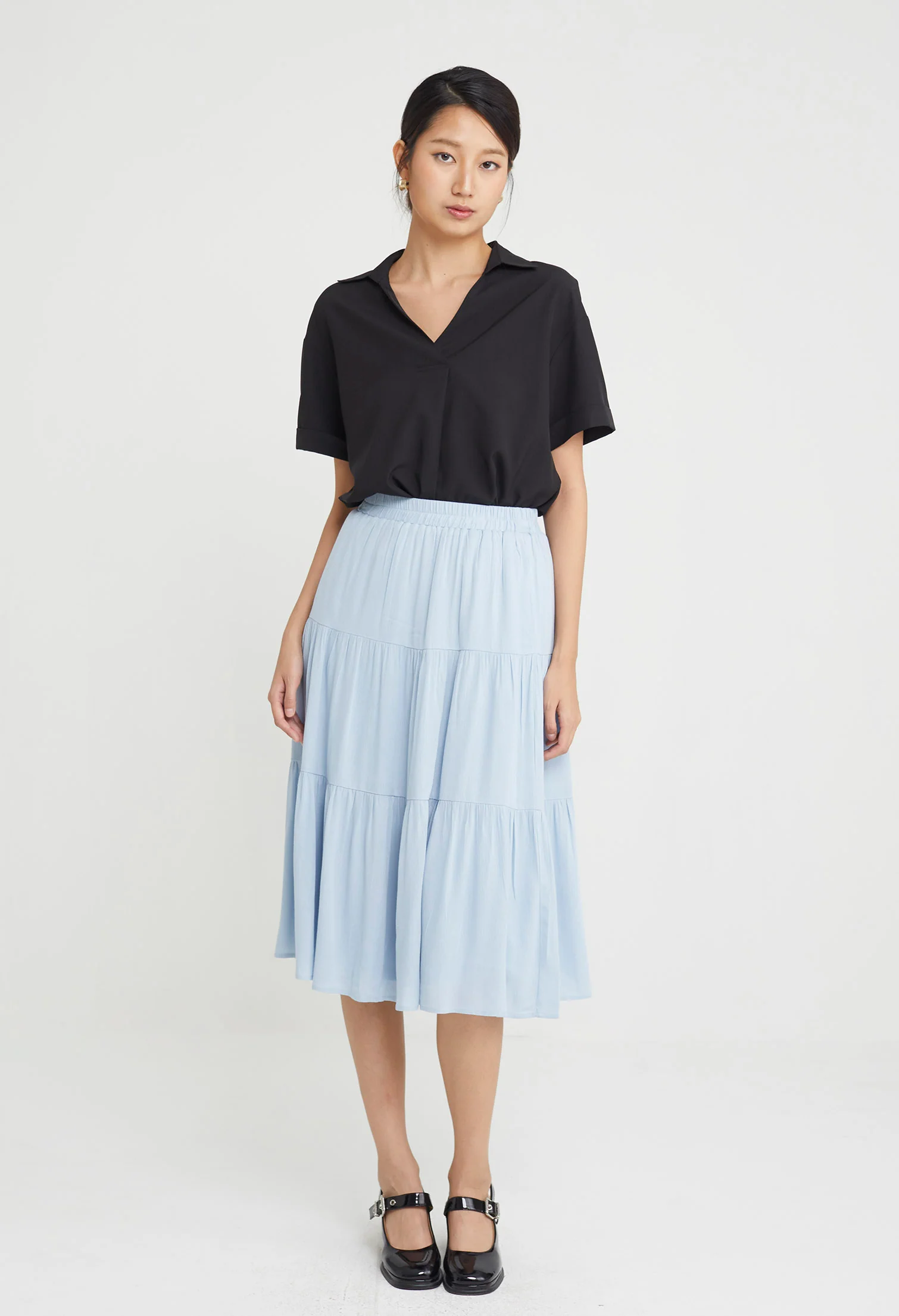 Triple Ruffled Midi Skirt