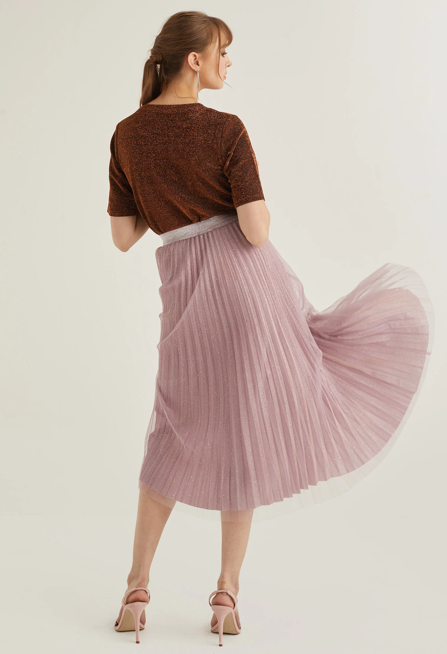 Starlight Glitter Pleated Midi Skirt