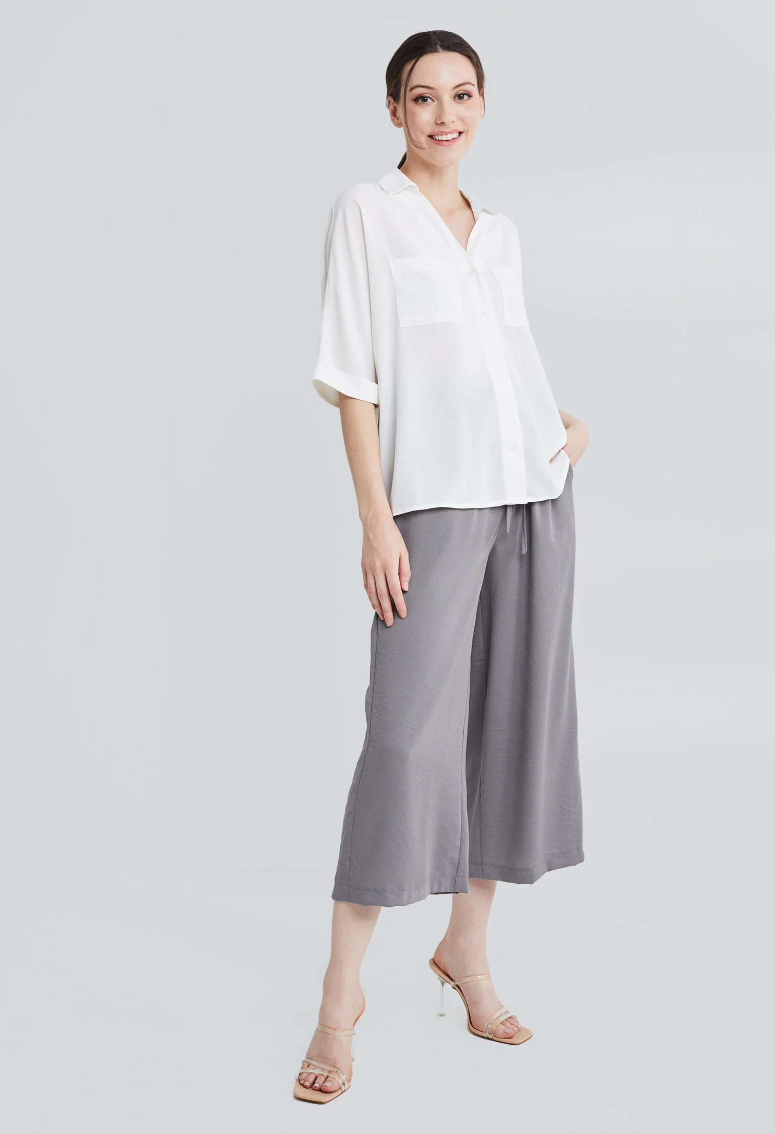 Casual Folded Cuff Sleeve Blouse