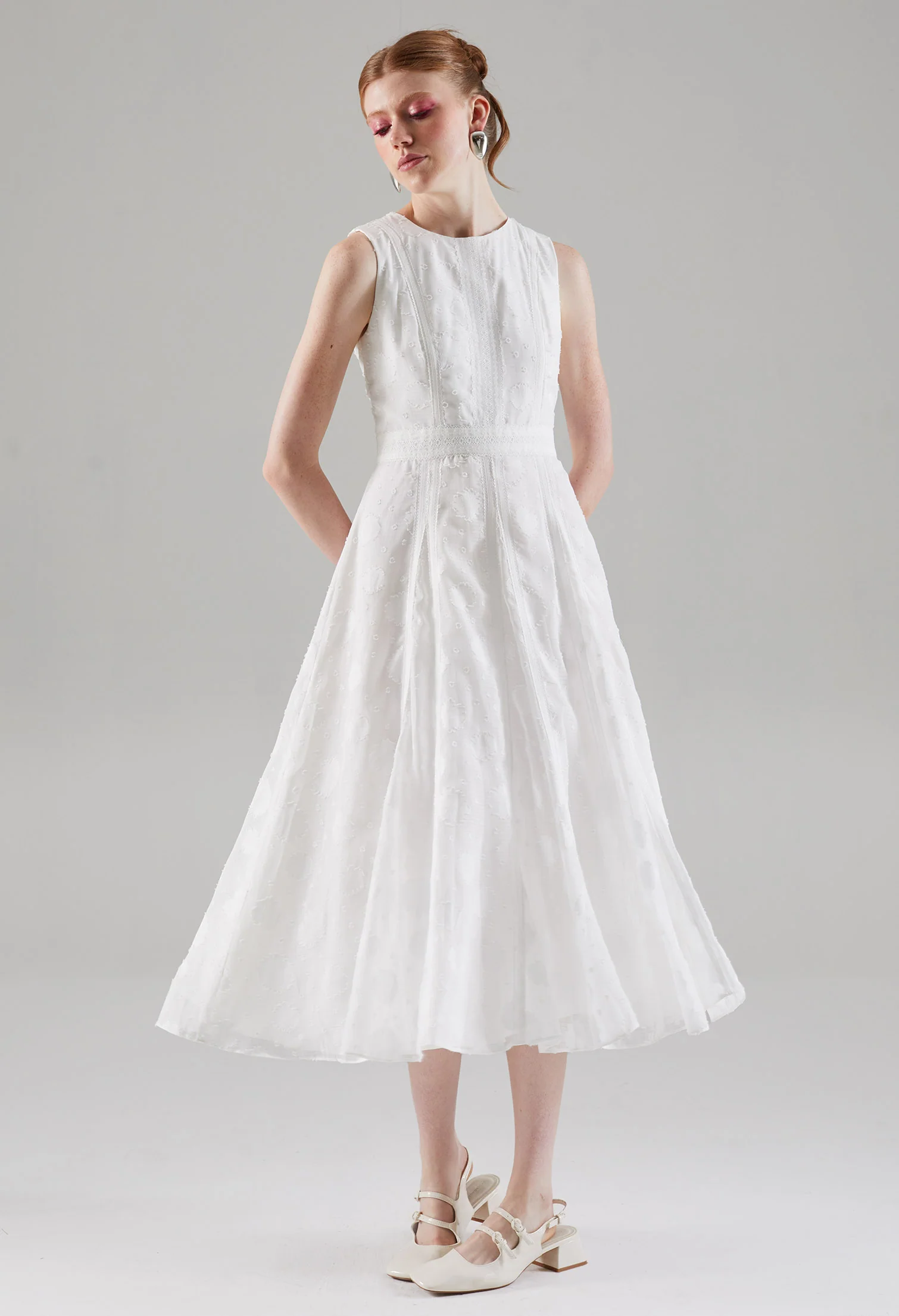 Embroidered Sleeveless Midi Dress