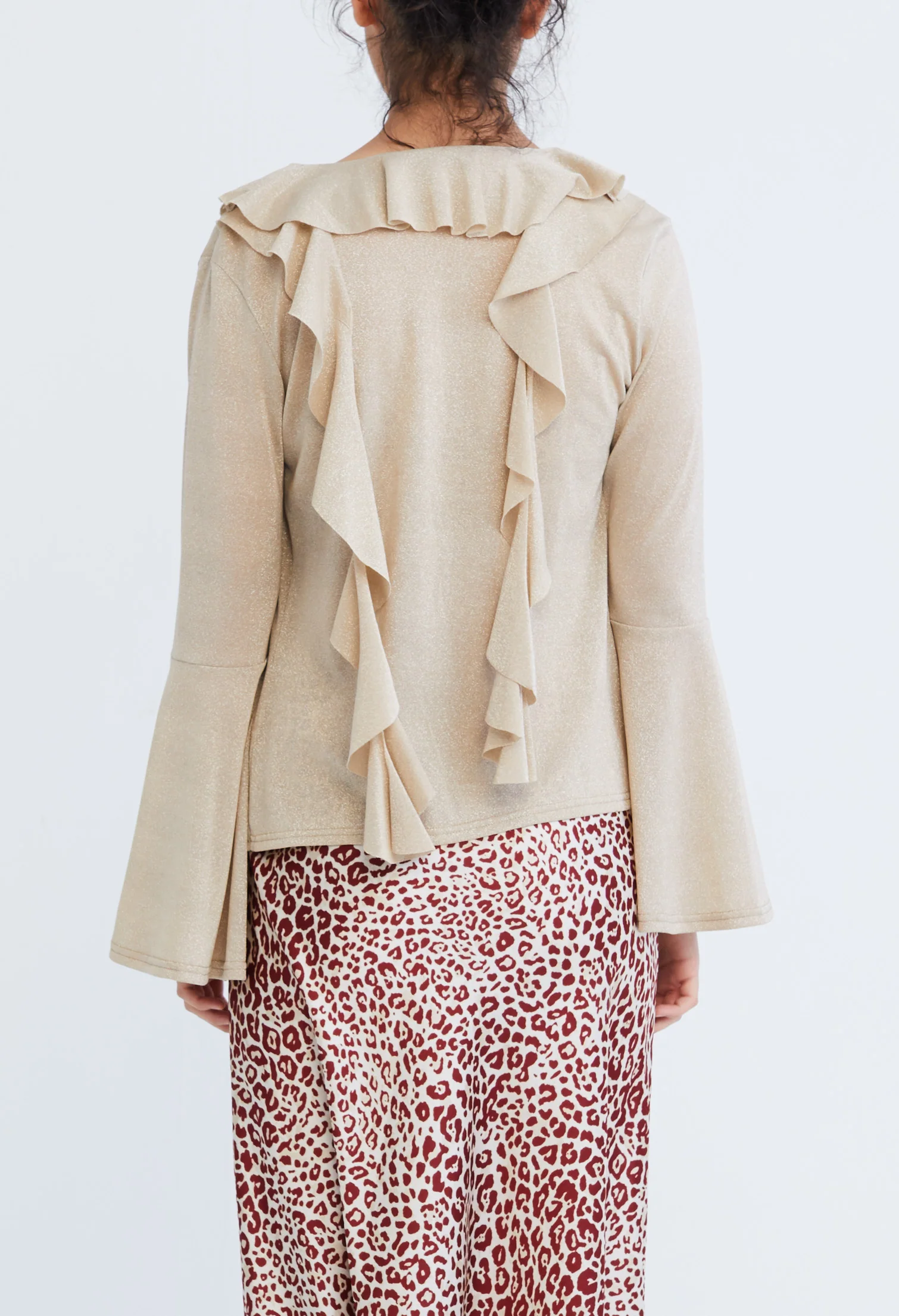 Drop Petal Ruffled Trumpet Sleeve Cardigan