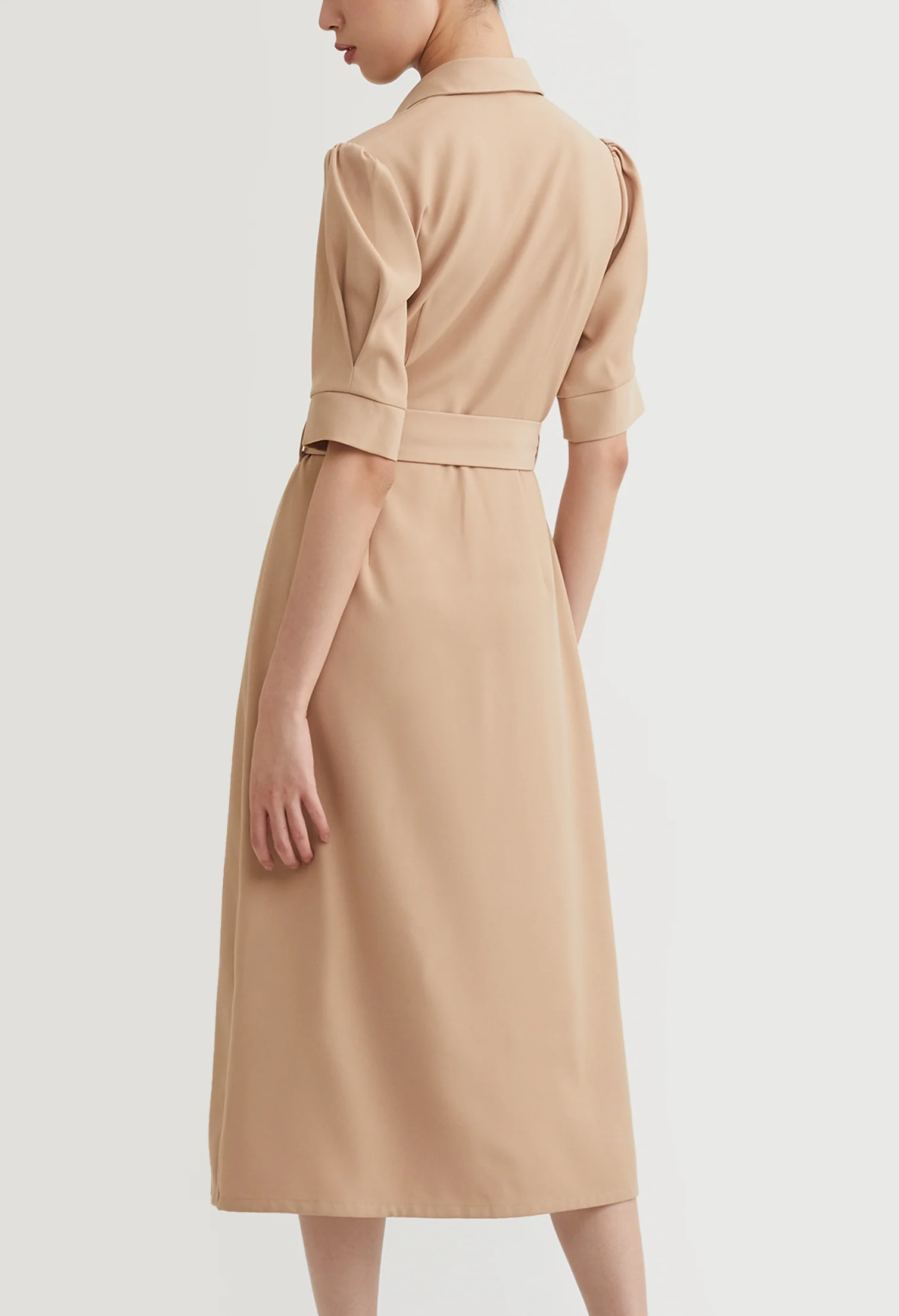 Puff Half Sleeve Belted Dress