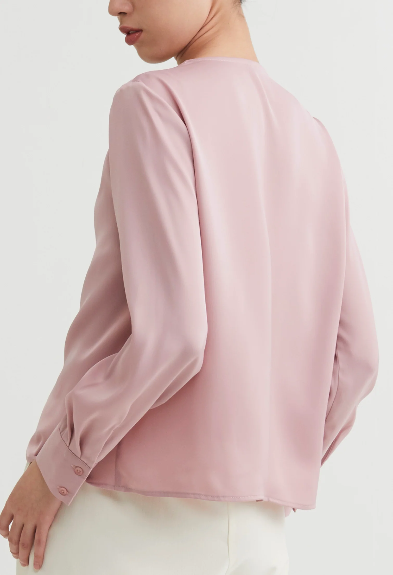 Curved Crop Hem Eyelet Blouse