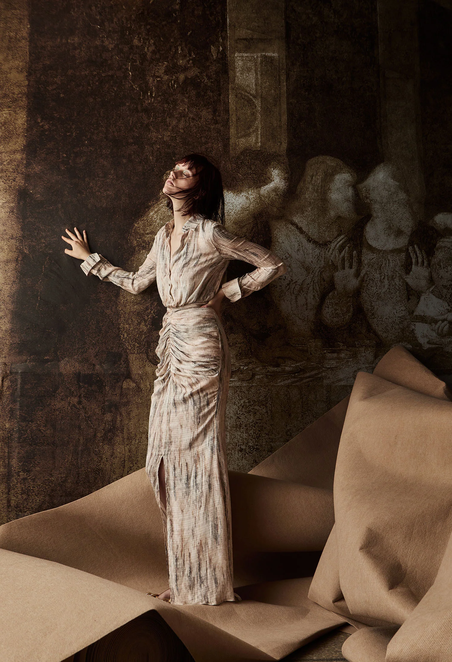 nichii X NURITA HARITH Patterned Ruched Front Collared Maxi Dress