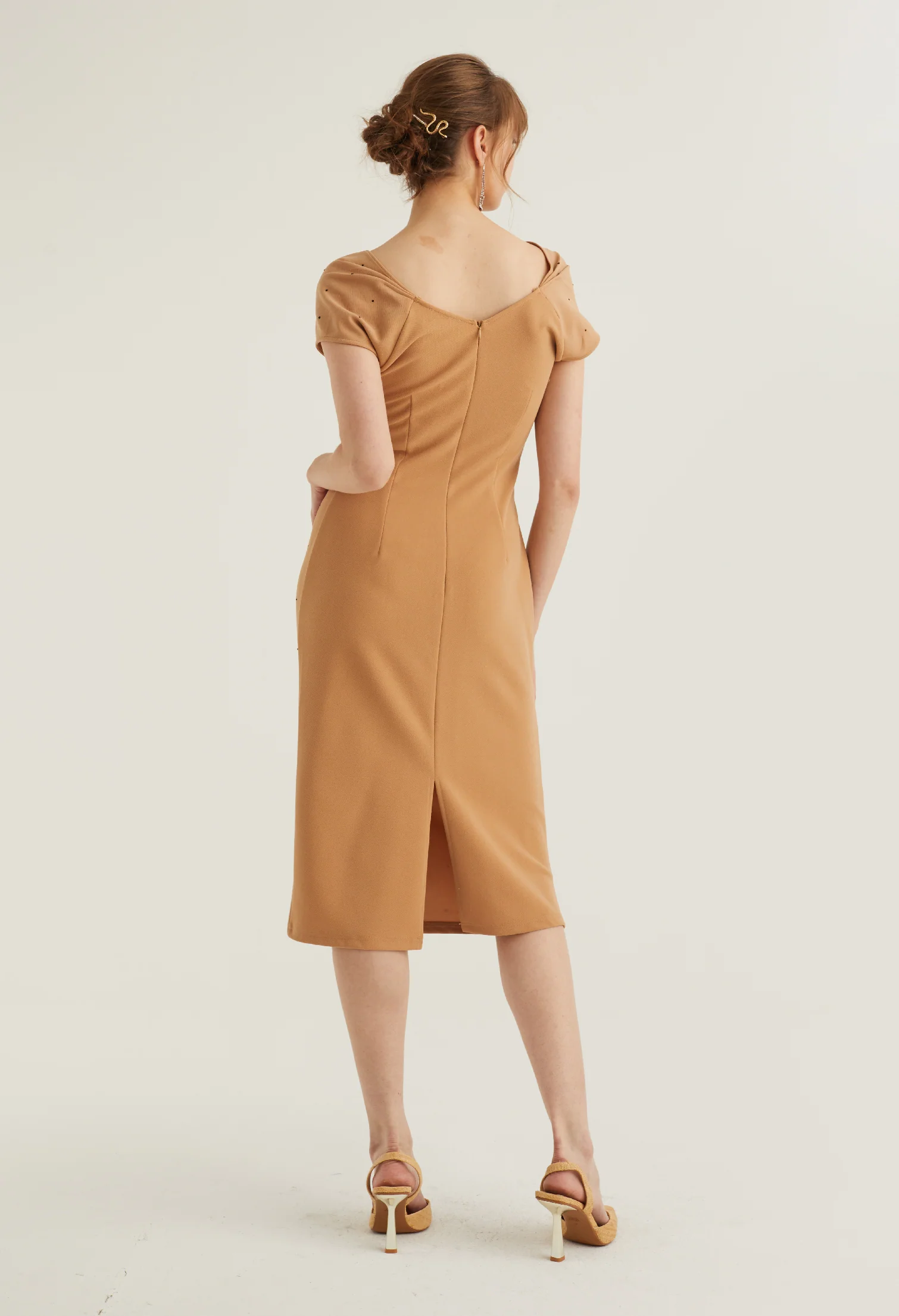 Cowl Neck Side Ruched Midi Dress