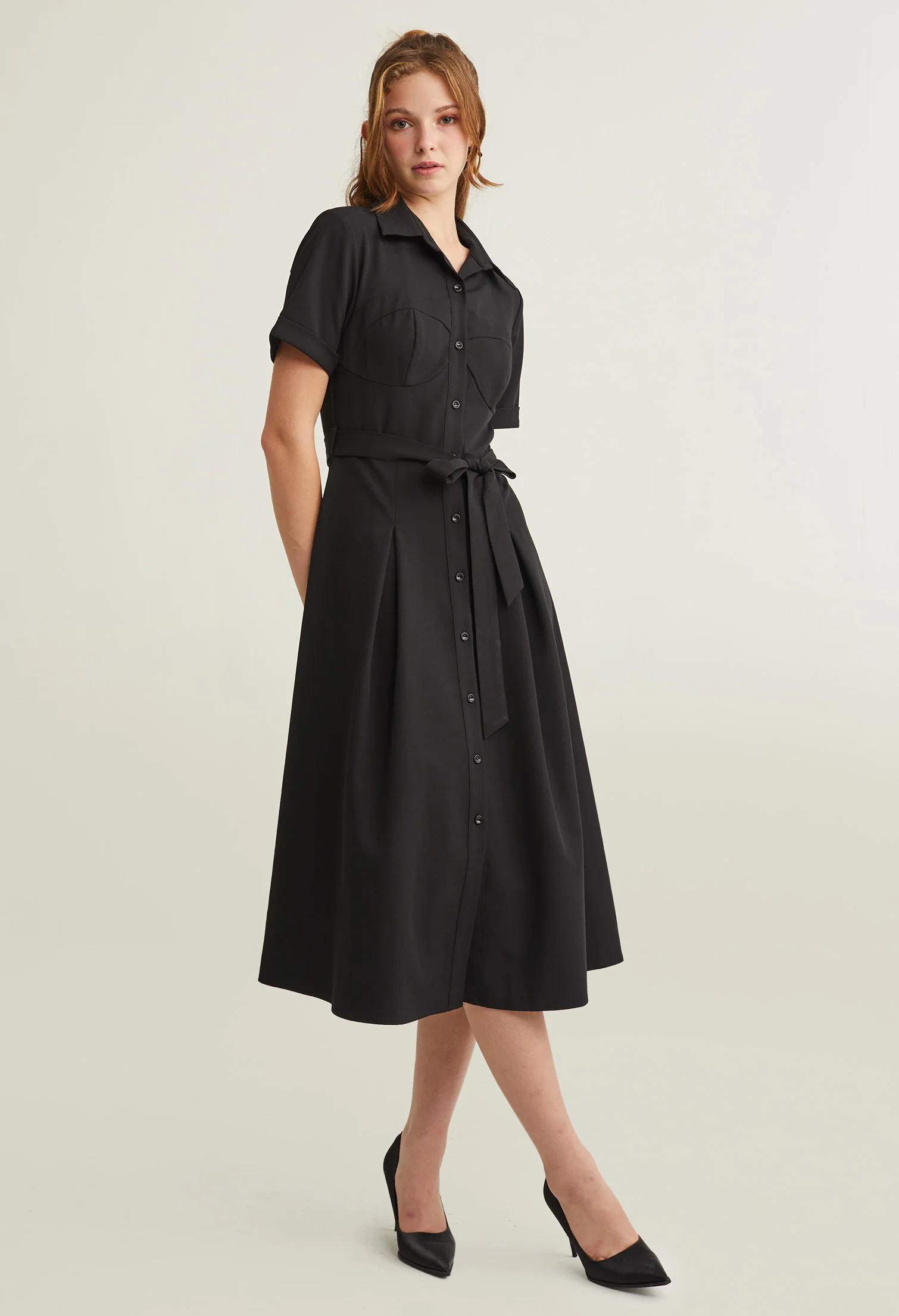 Casual Button Up Wide Pleated Dress