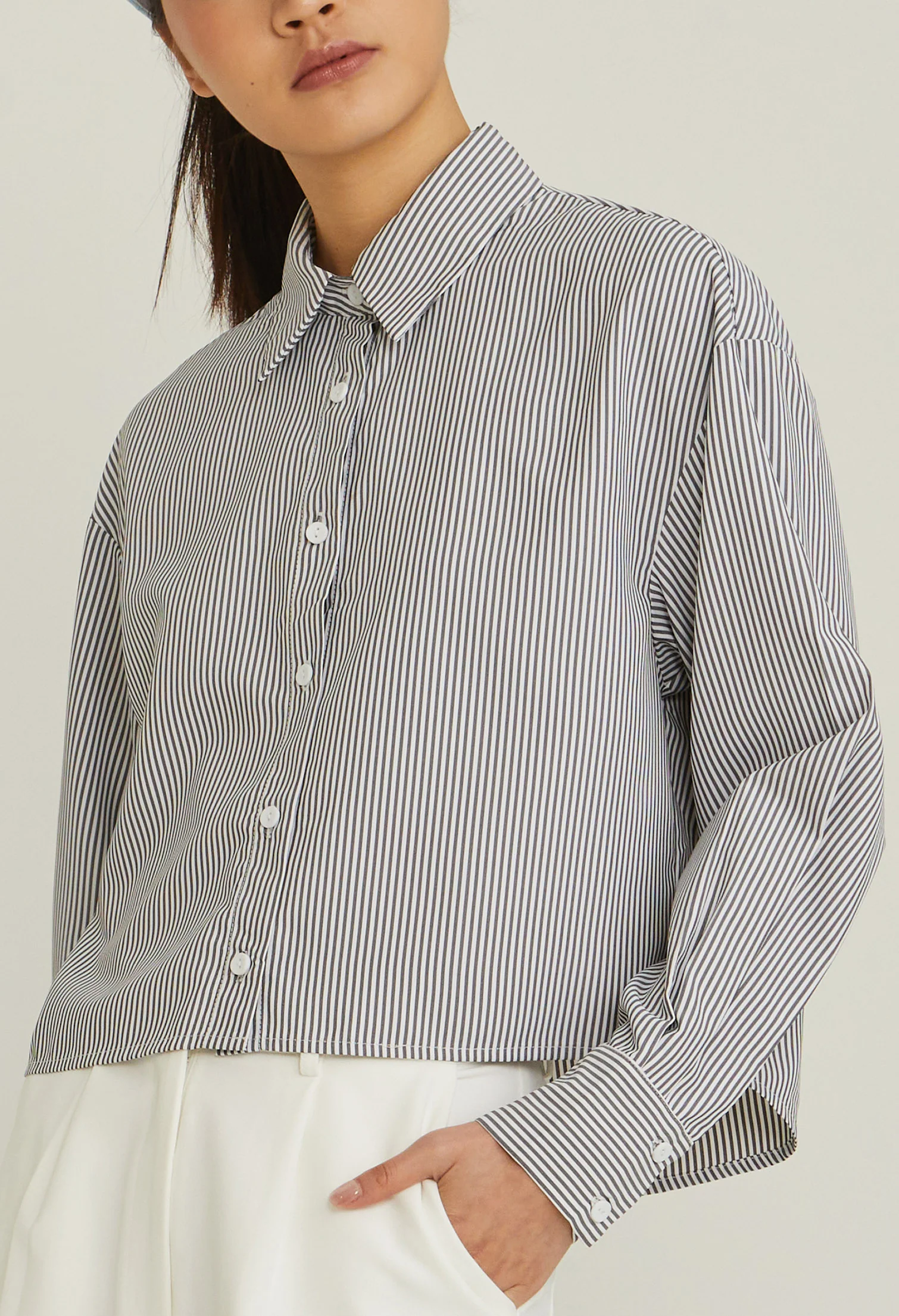 Cropped Pinstripe Blouse