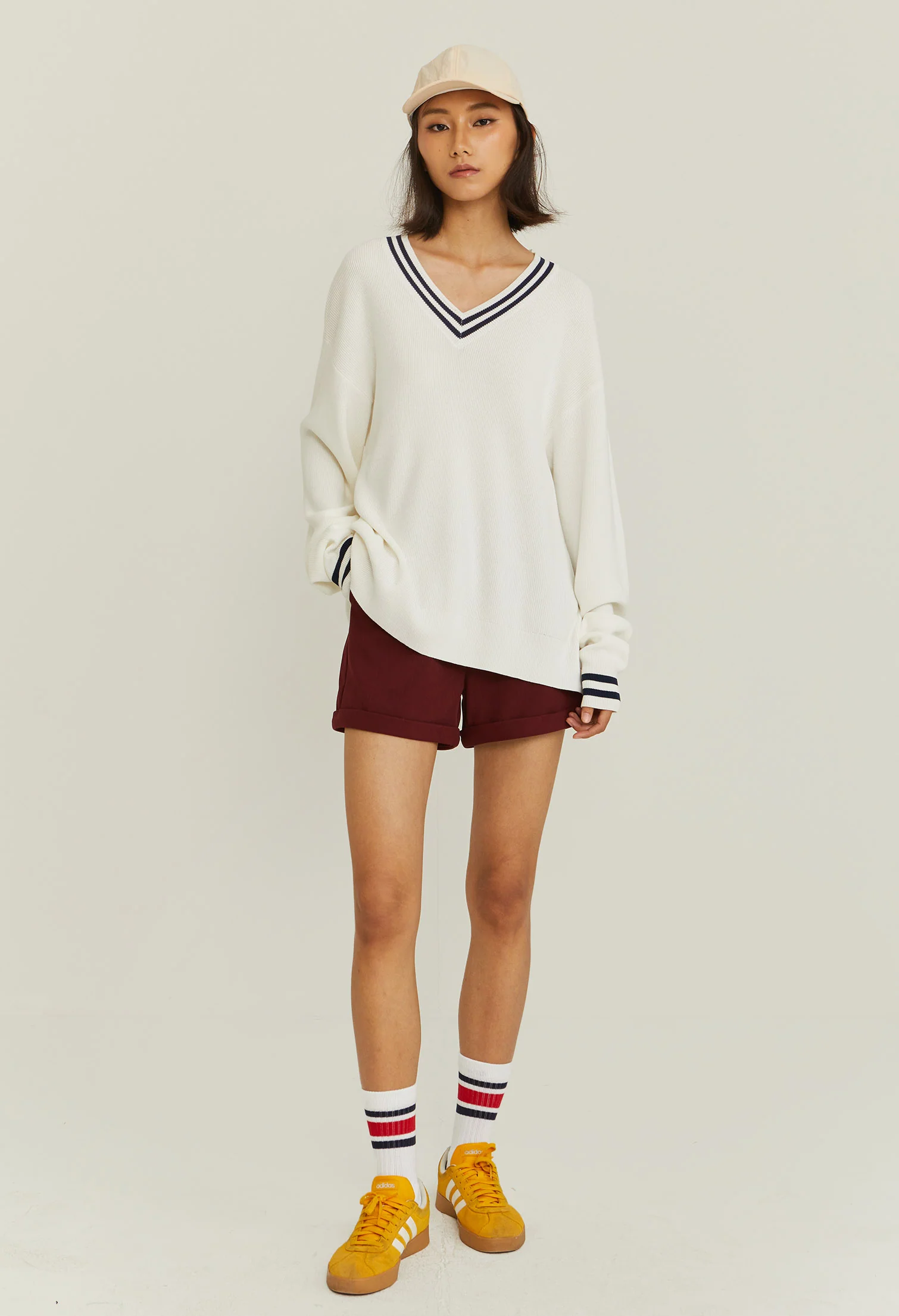 V-Neck Varsity Knitted Long-Sleeve Sweater