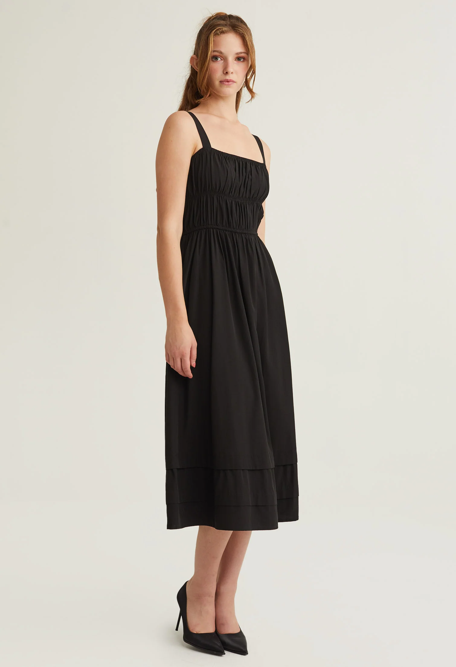 Pleated Sweetheart Midi Dress