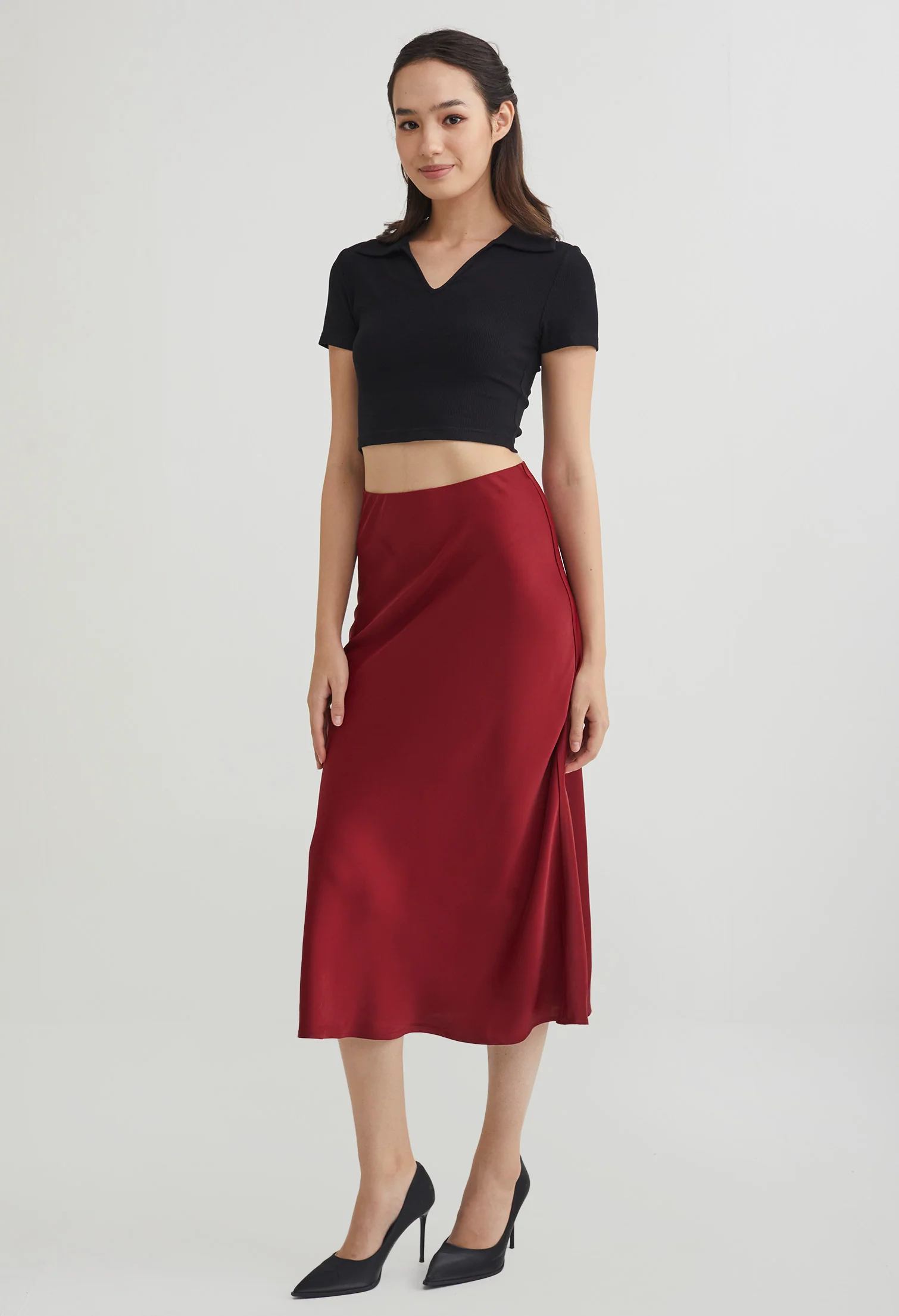 Midi Satin A-Line Skirt