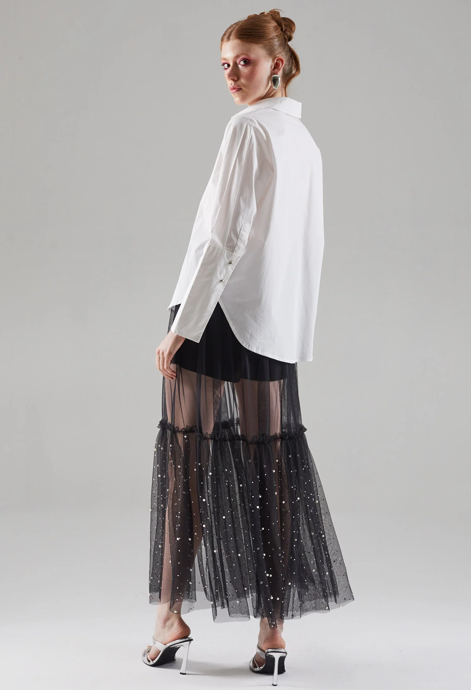 Slick Metallic Button Blouse