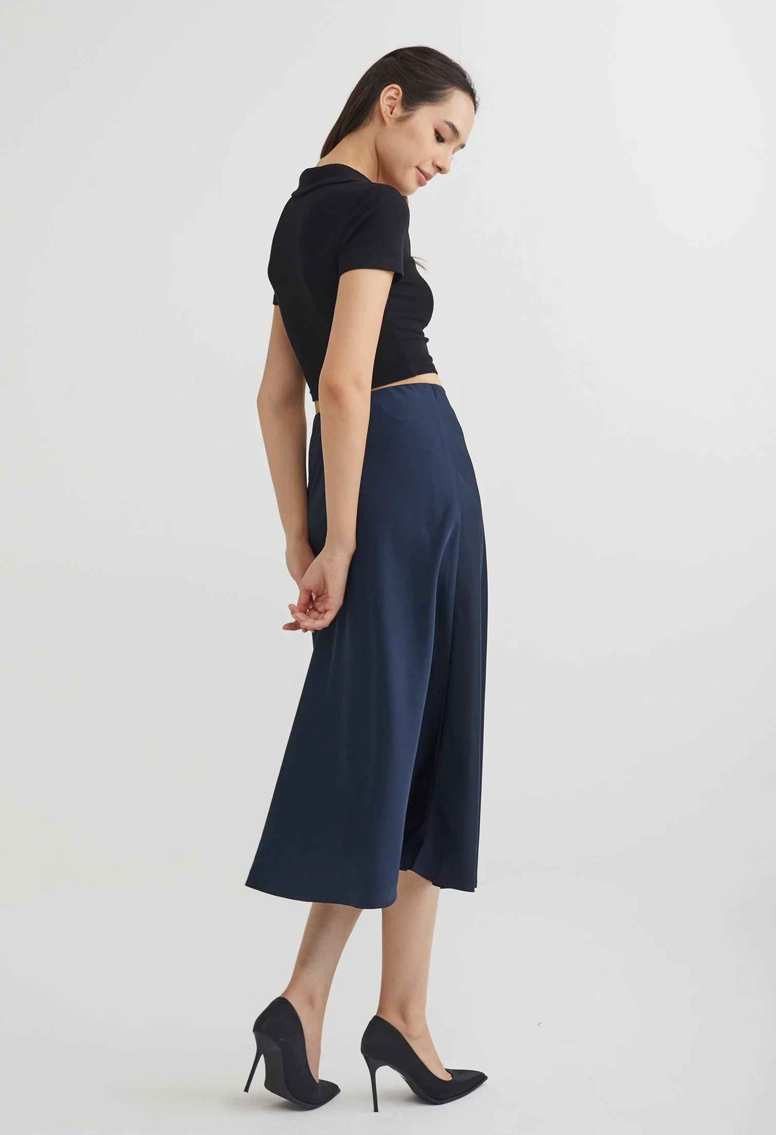 Midi Satin A-Line Skirt