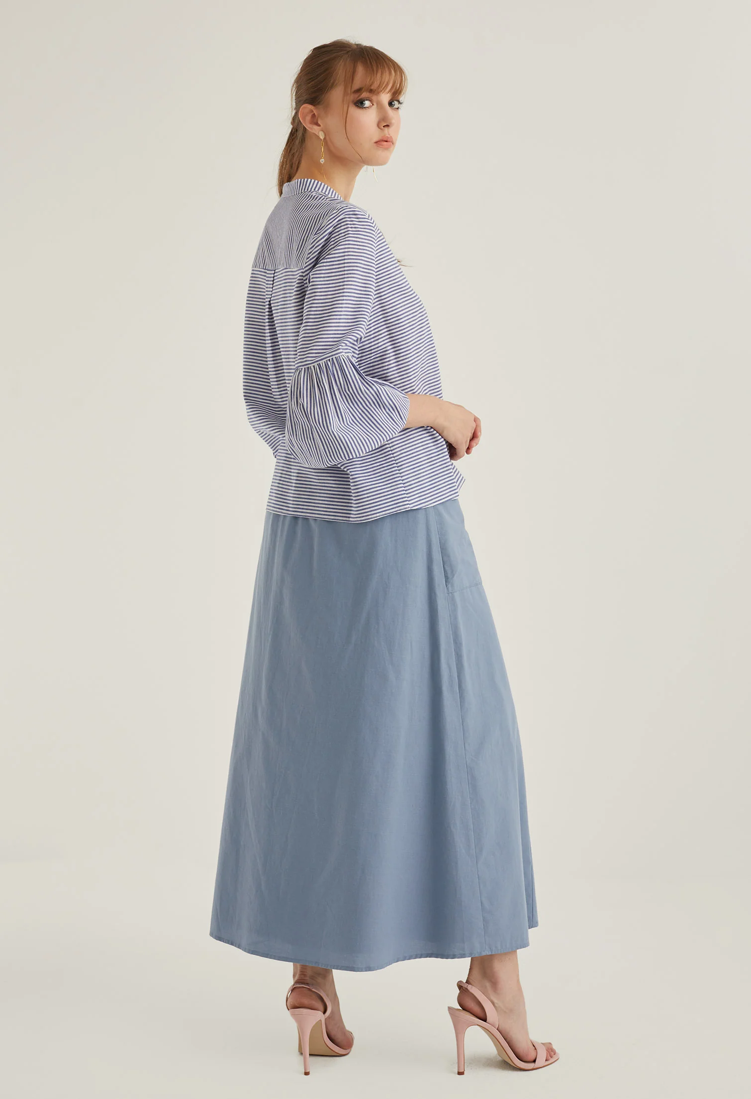 Balloon Sleeve Striped Blouse