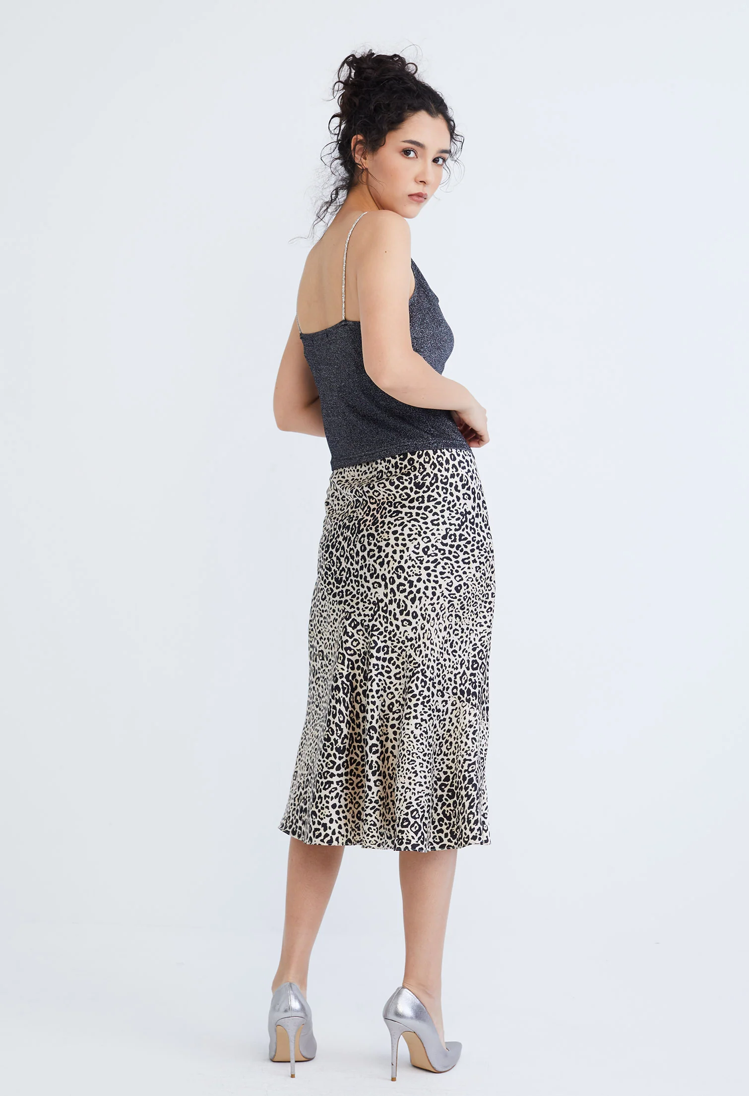 Starlight Glitter Silver Strap Cowl Top