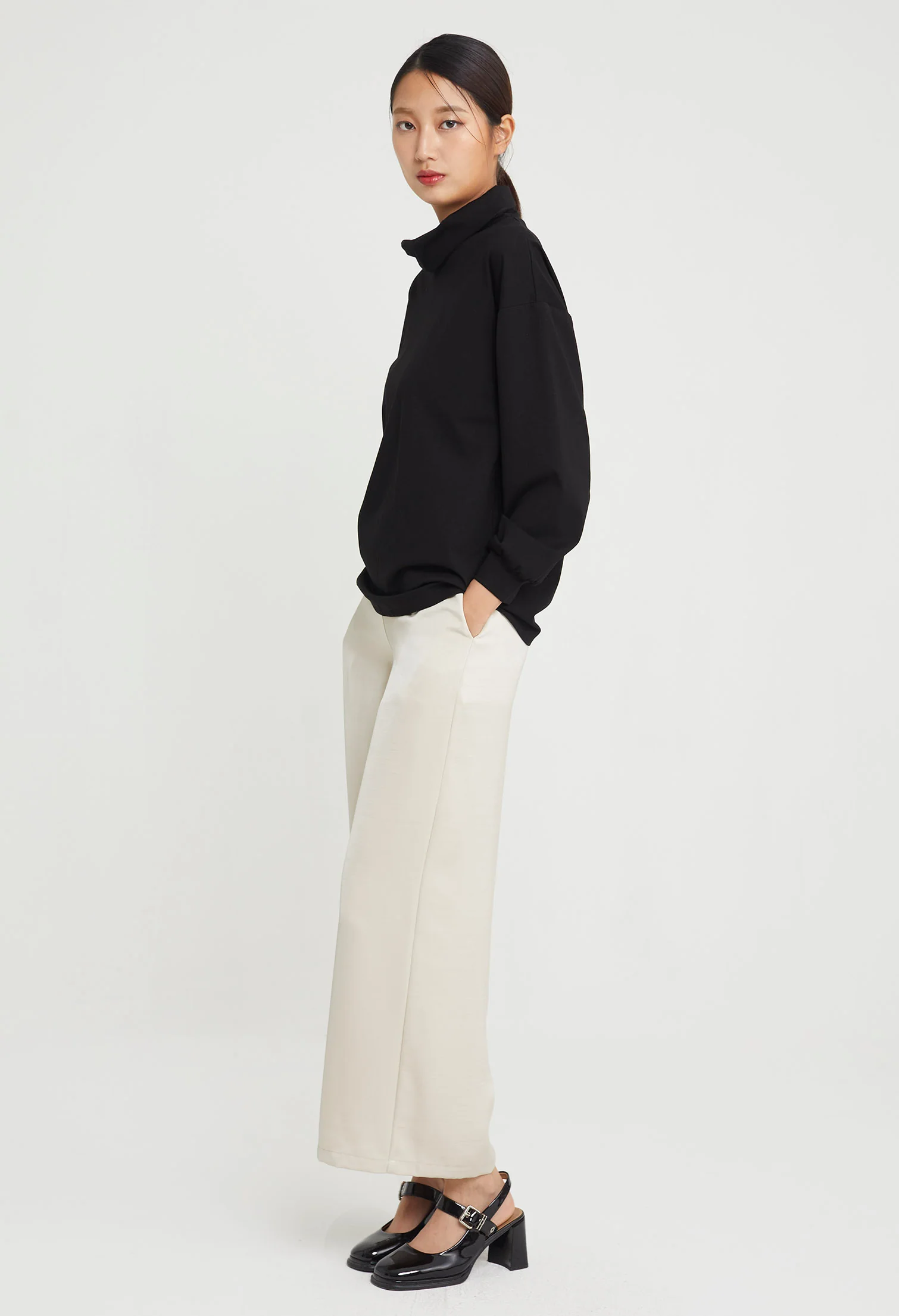 Casual Long Sleeves Turtle-Neck Top