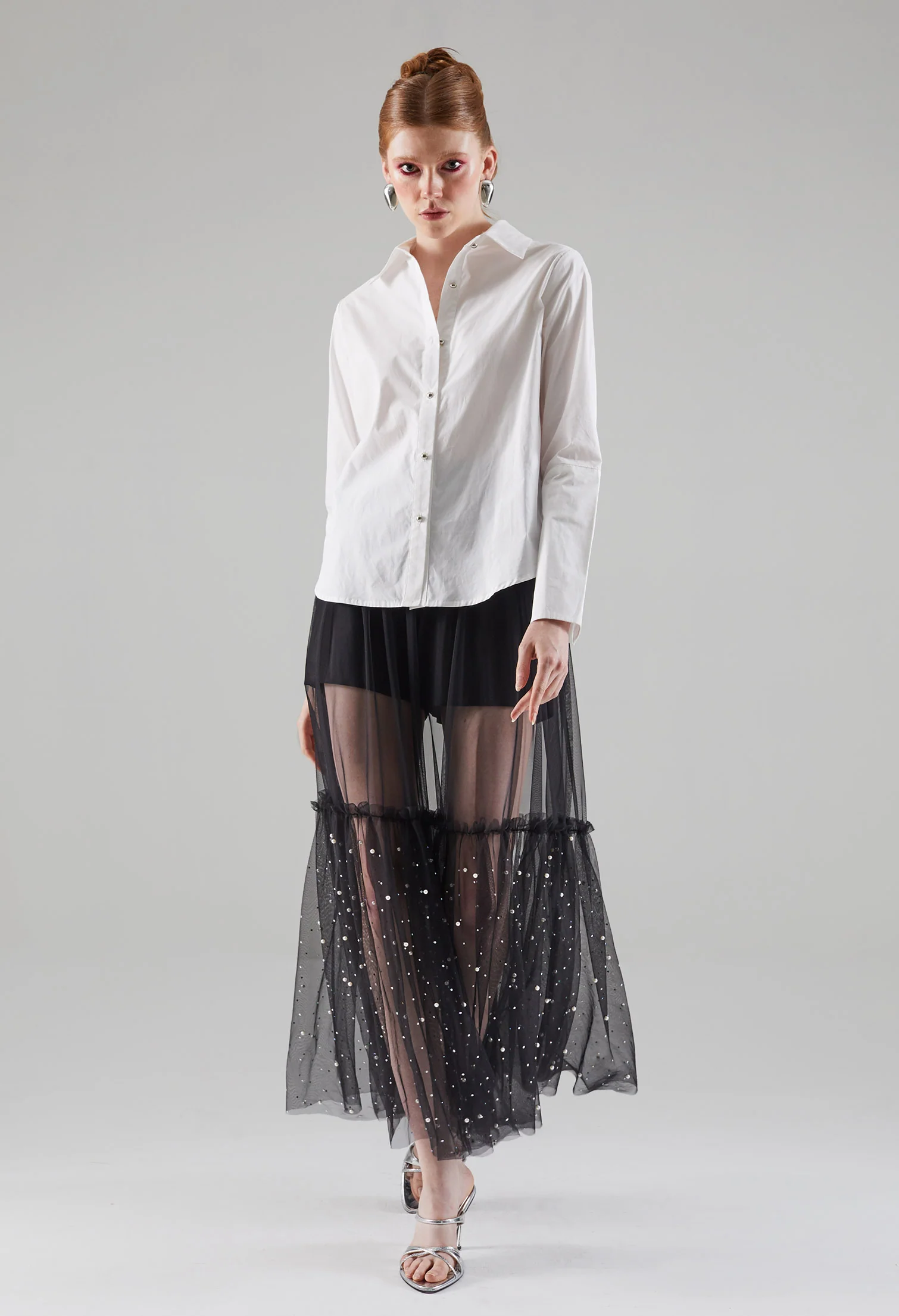 Slick Metallic Button Blouse