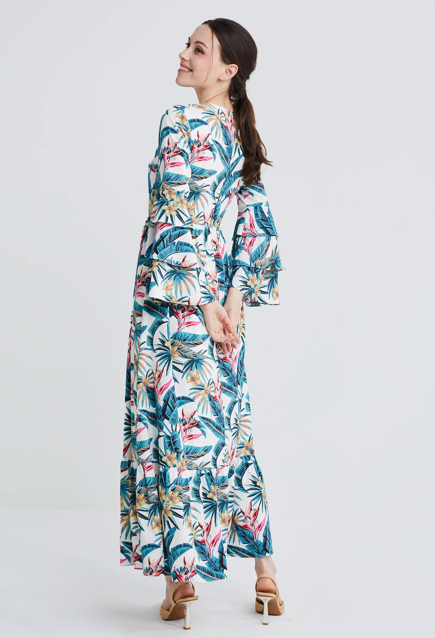 Tropical Vacay Ruffled Sleeve Dress