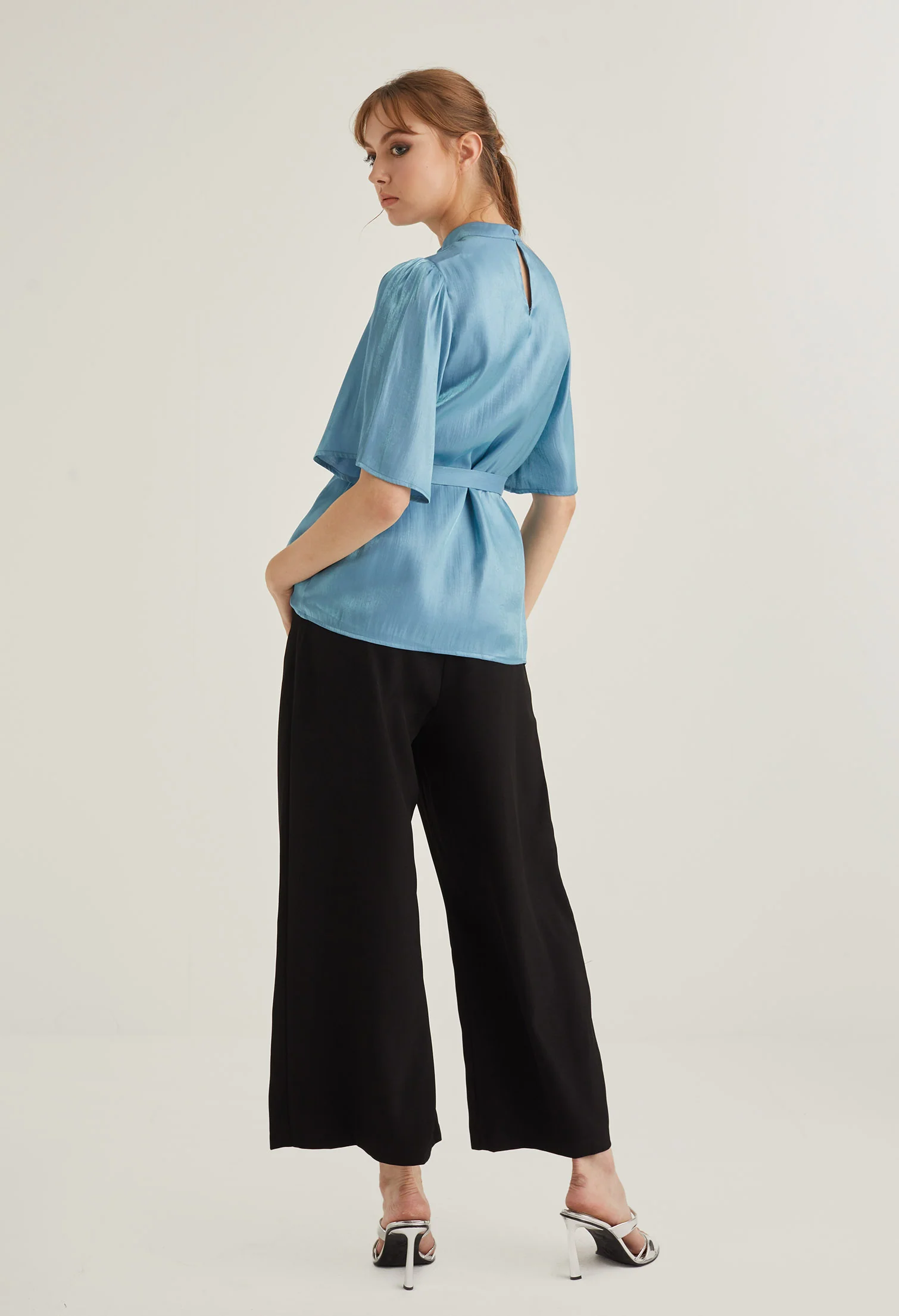 Mock Neck Belted Blouse