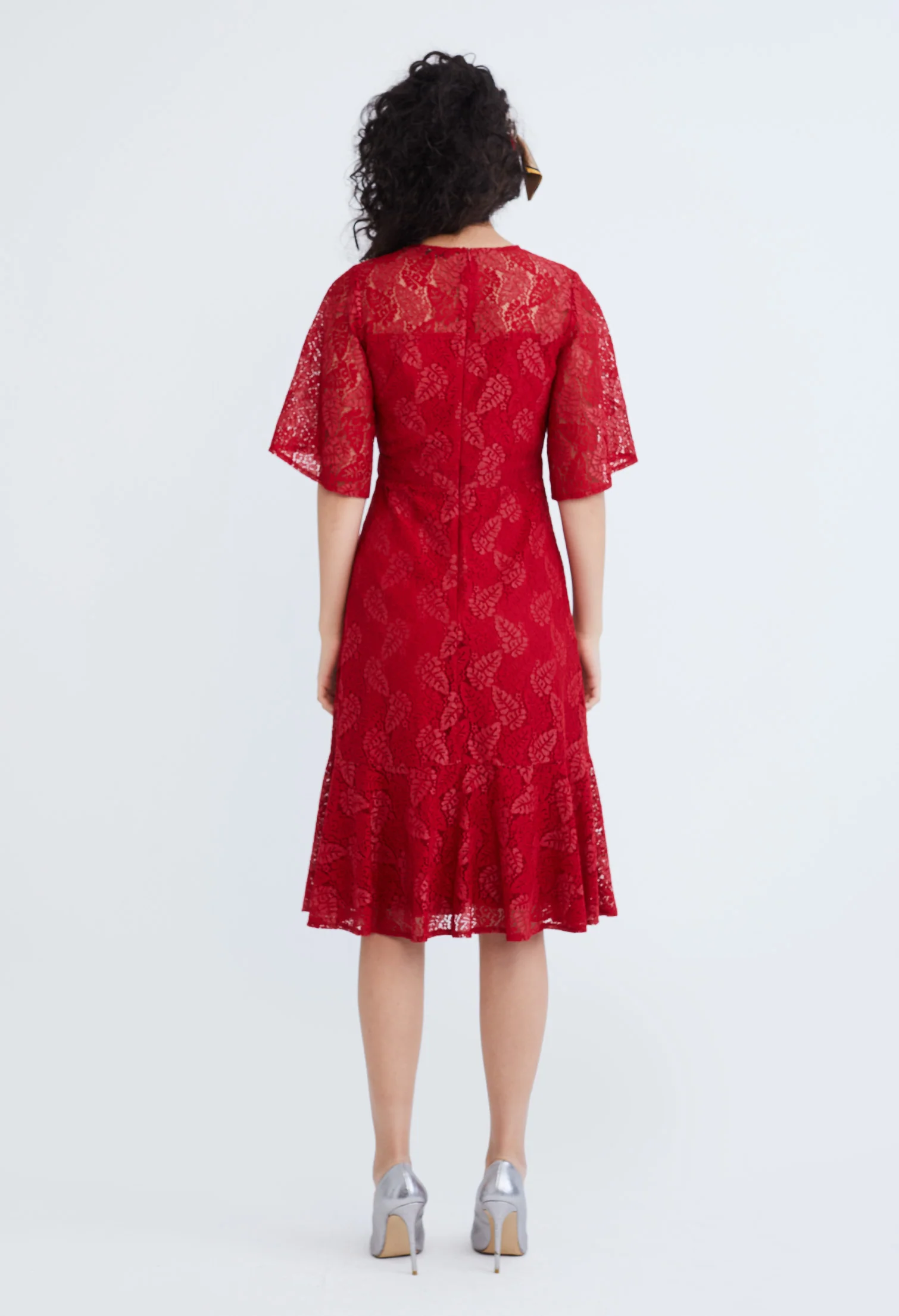 Lace Pearl Belted Cocktail Dress