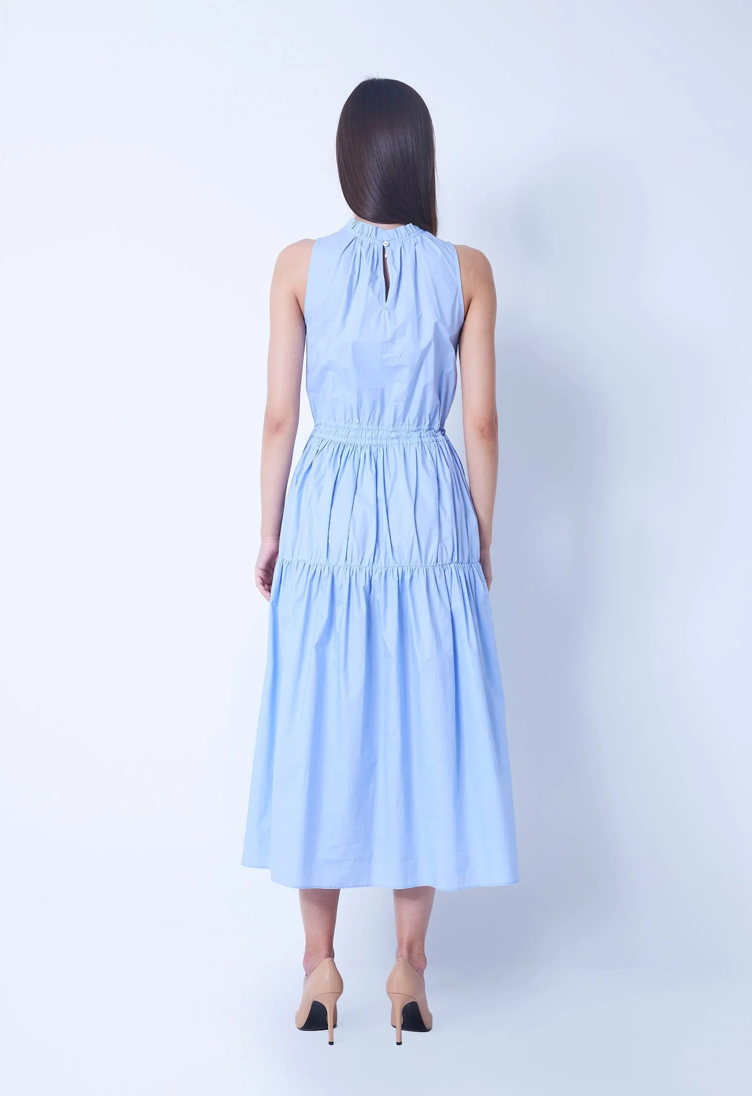 Halter Tiered Tie-Front Dress