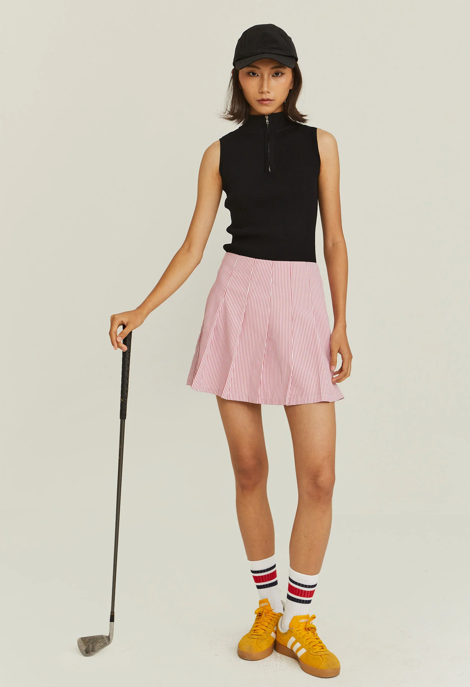 Pleated Pinstripe Panneled Skirt