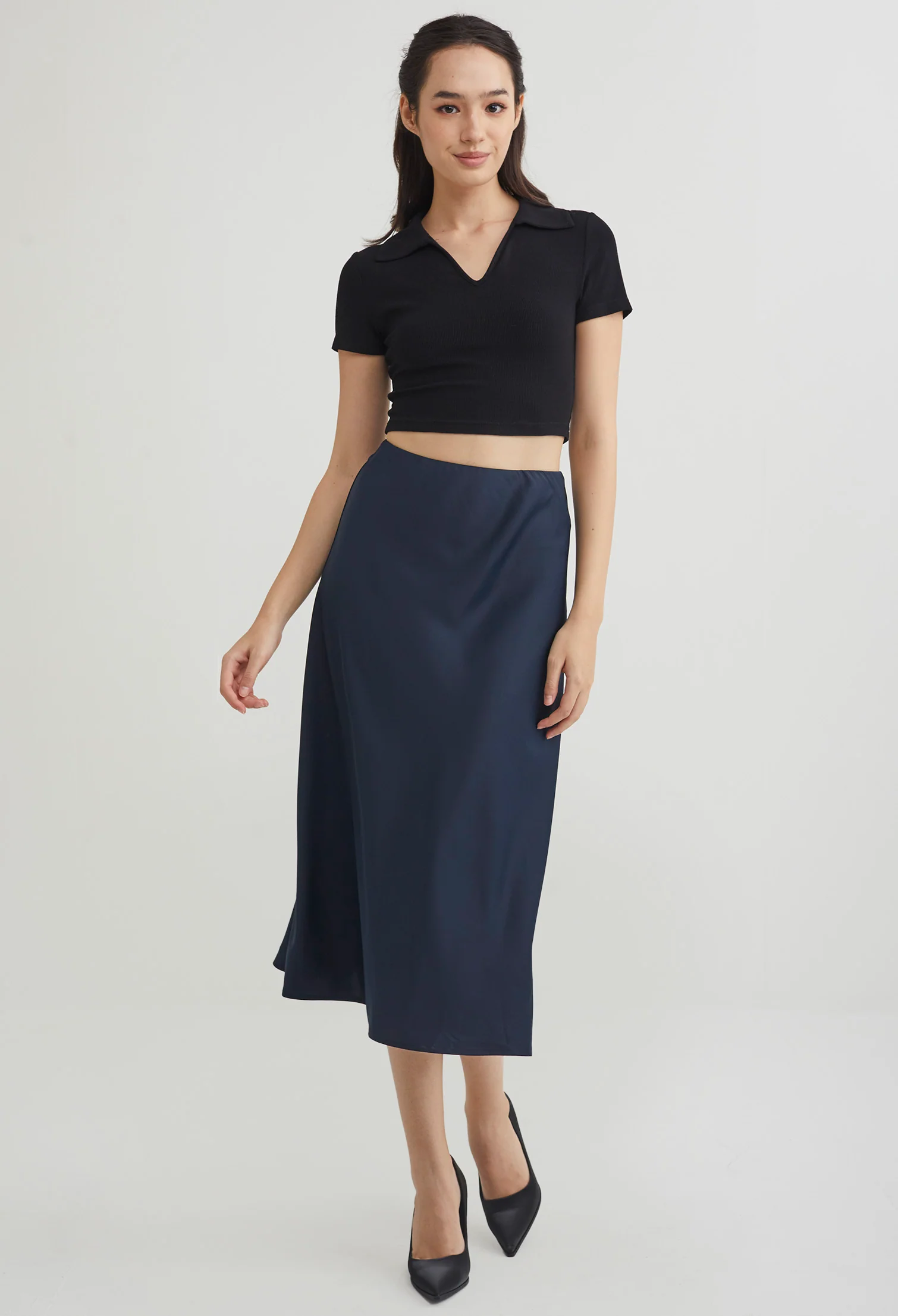 Midi Satin A-Line Skirt