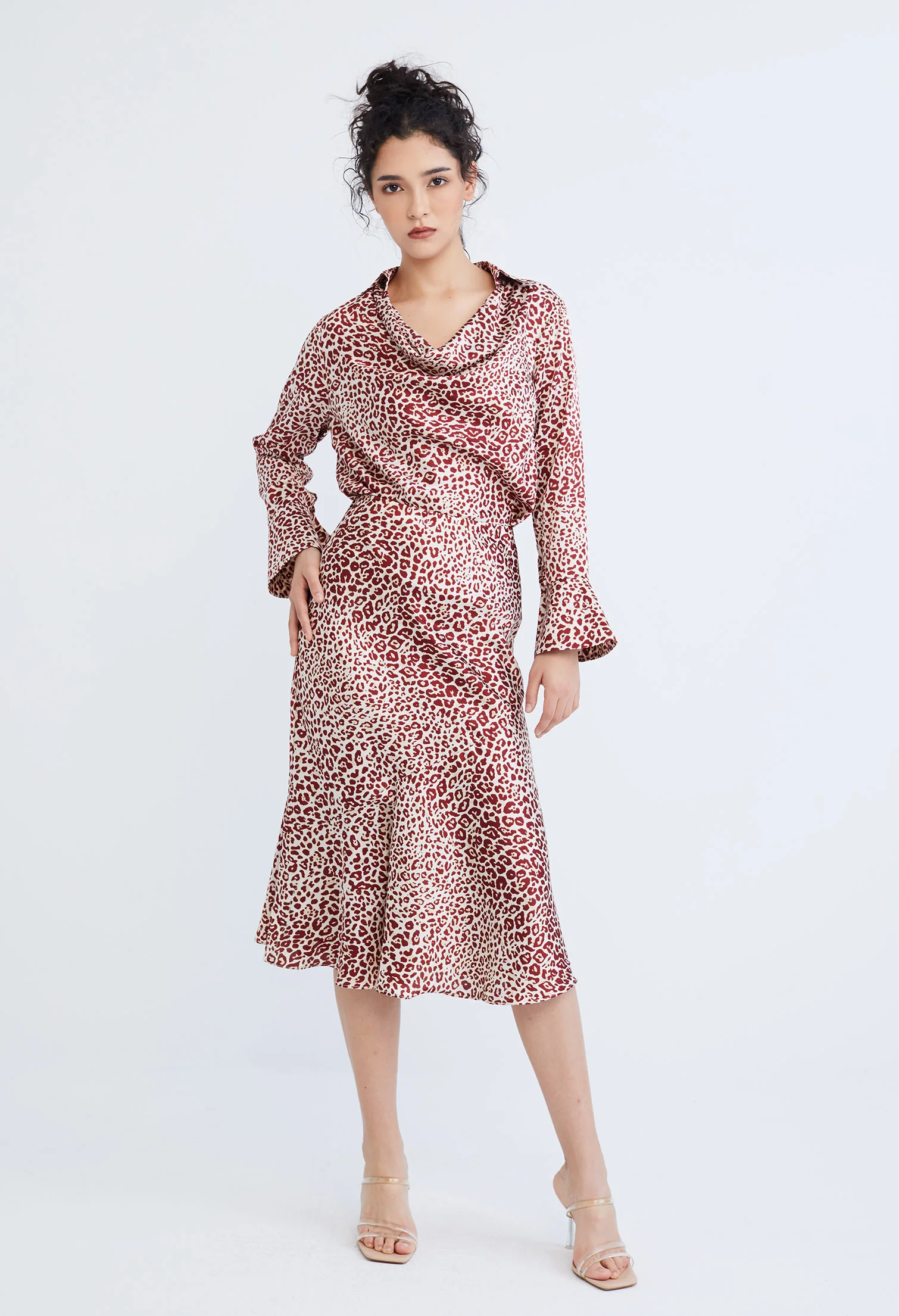 Leopard Spotted Cowl Drop Neckline Blouse