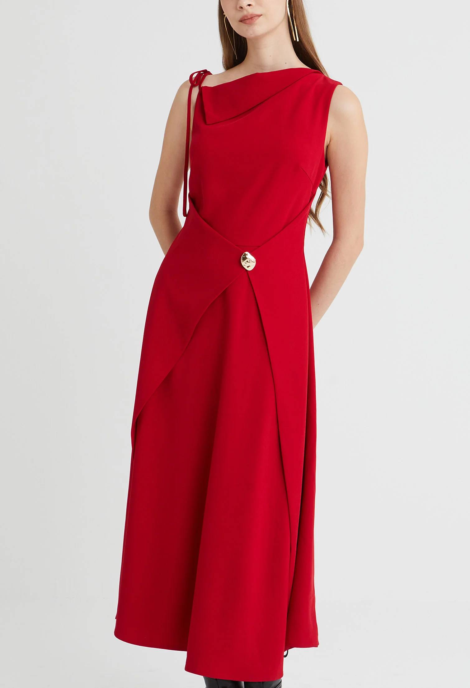 Asymmetric Drape Midi Dress
