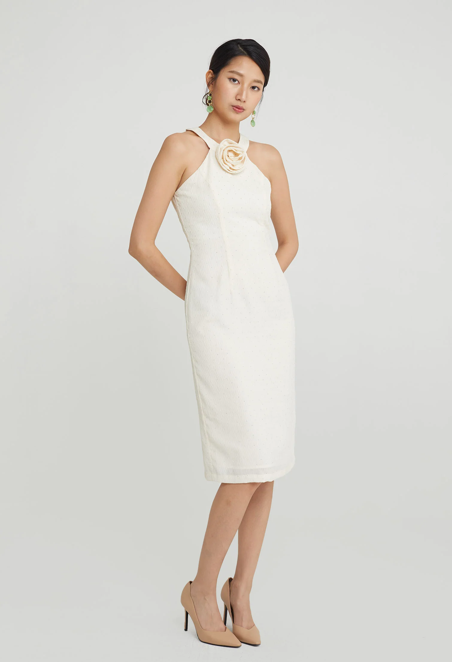 Diamonte Halter Midi Dress